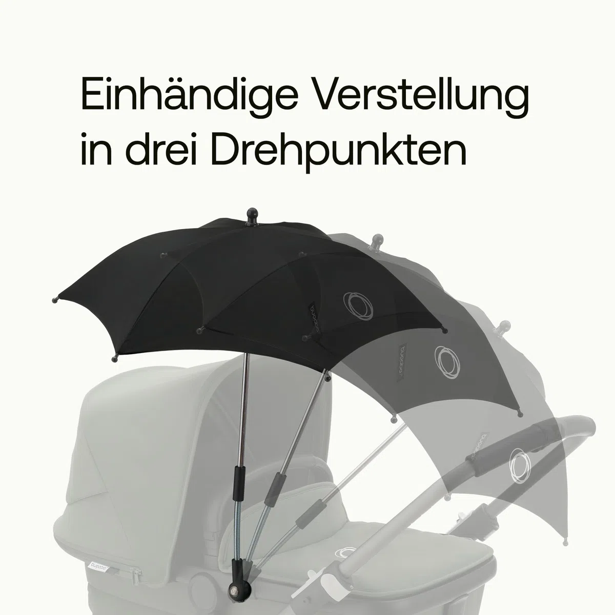 Bugaboo Sonnenschirm+, kompatibel mit allen Bugaboo Kinderwagen, mit UPF 50+ Schutz gegen UV-Strahlen, große Schattenfläche, Verbindung mit einem Klick & leicht verstellbarer Mechanismus, Fresh White | mit UPF 50+ UV Schutz, große Schattenfläche, Verbindu