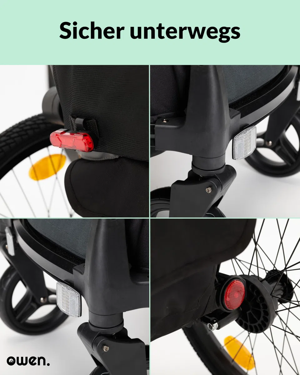 OWEN Kinderwagen 3-in-1 (Multi-Buggy mit Jogger, Fahrradkupplungsset & Fahrradverbindungsarm) | 1 Kind | Kinderanhänger Fahrradanhänger | 360 Grad Rad mit Federung Buggy Jogginrad & Fahrradverbindung