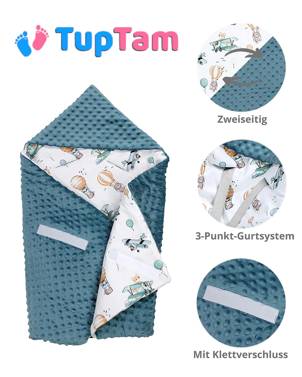 TupTam 2er Set Baby Decken Einschlagdecke 85x85 cm Autositz Babyschale Minky Baumwolle