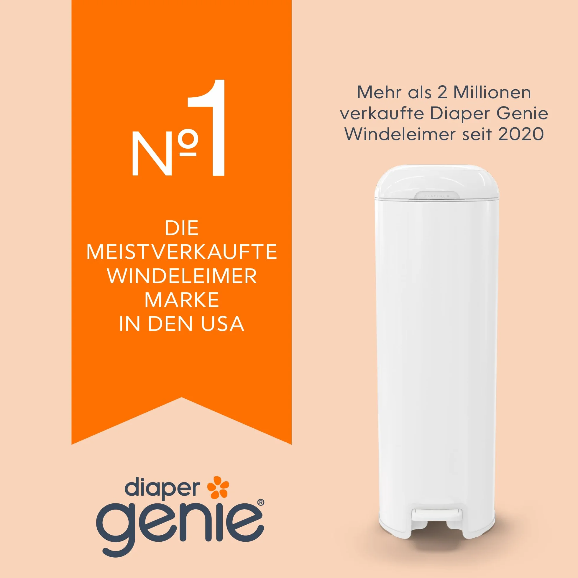 Diaper Genie - 2er-Pack Original Easy Roll Nachfüllungen 2x18 Beutel kompatibel mit Diaper Genie Platinum Windeleimer - Geruchsdicht & stabil. Für 10 Monate Windeln."