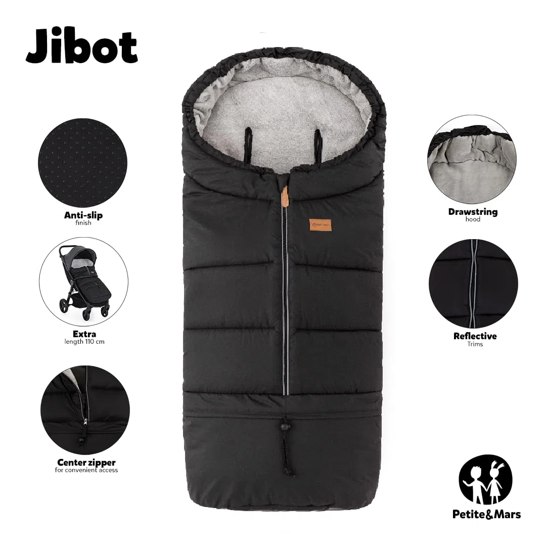 Petite&Mars Fußsack für Kinderwagen JIBOT * Winterfußsack für Kinderwagen, Buggy und Autositz * Warrm * Wasserdicht * Winddicht * mit vertikale Gurtschlitze (Charcoal Grey)