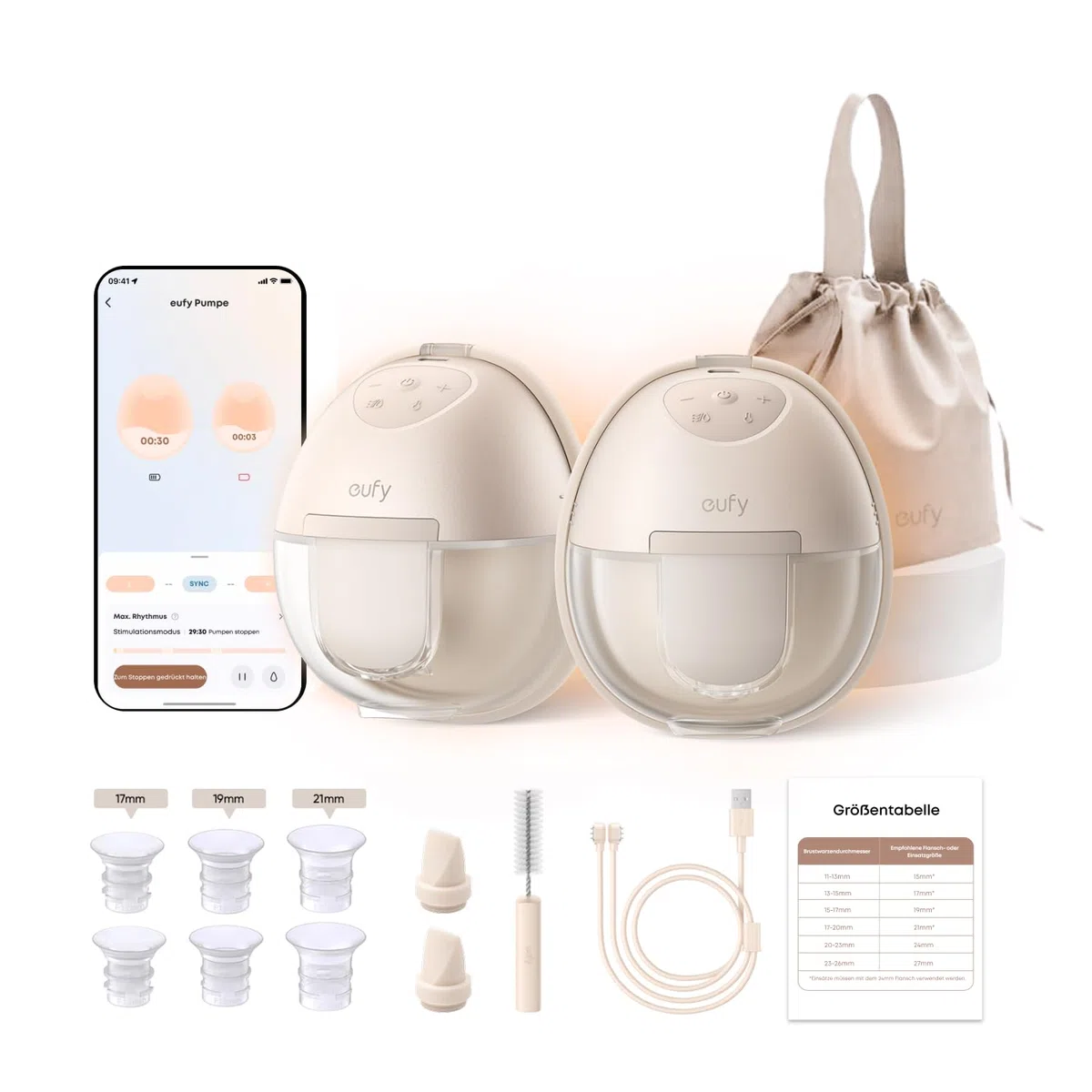eufy Security Tragbare Milchpumpe S1, Freihändige Elektrische Milchpumpe mit Wärmefunktion, App-Gesteuerter Smart-Rhythmus, Krankenhausqualität Saugkraft