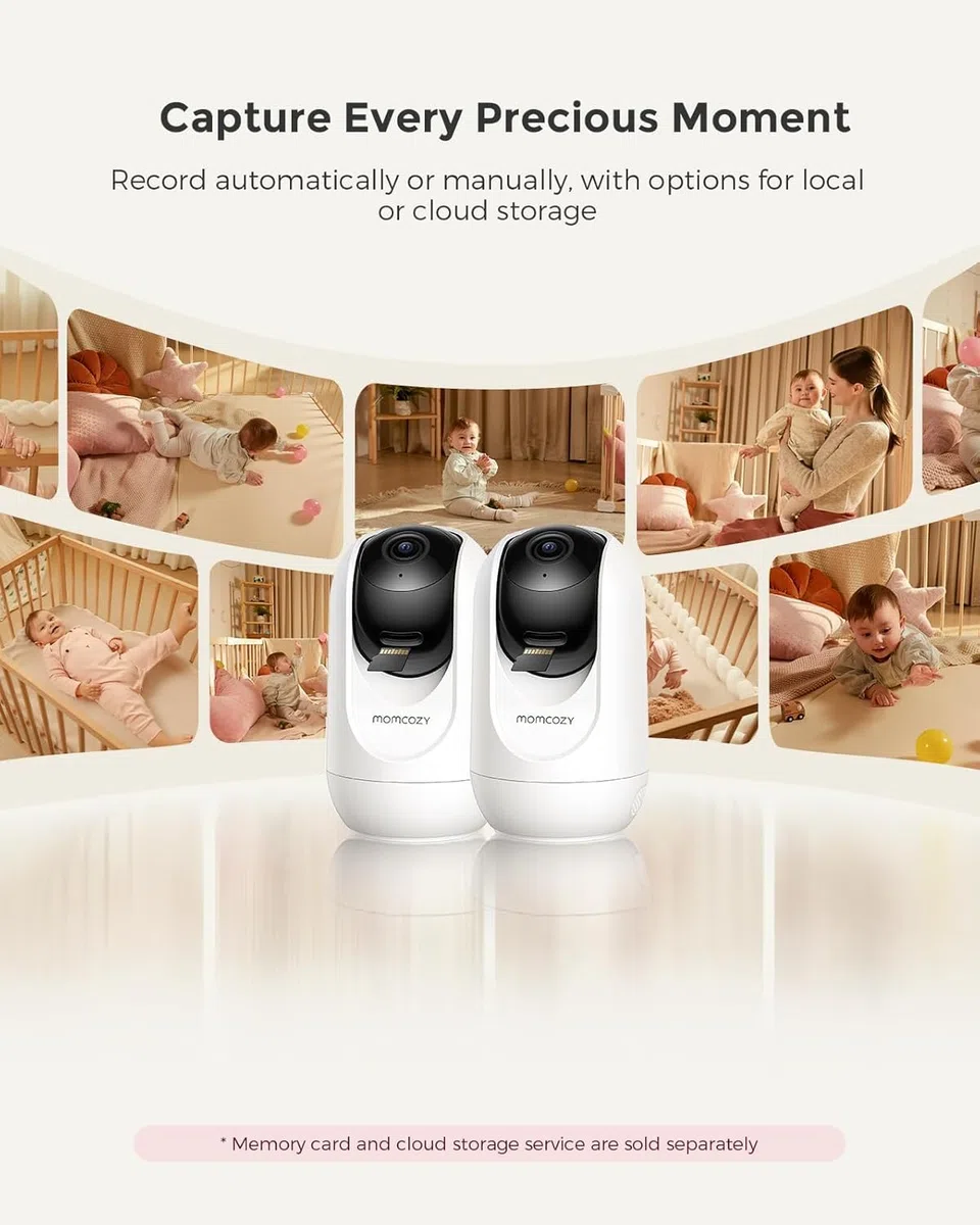 momcozy Babyphone mit 2 Kamera App, 5 Zoll WLAN Video Babyphone mit Kamera und Audio, 4×Zoom, Bewegungs und Weinenkennung, sicherer Zaun, klare Nachtsicht, 2-Wege-Gespräch, Foto & Videoaufzeichnung