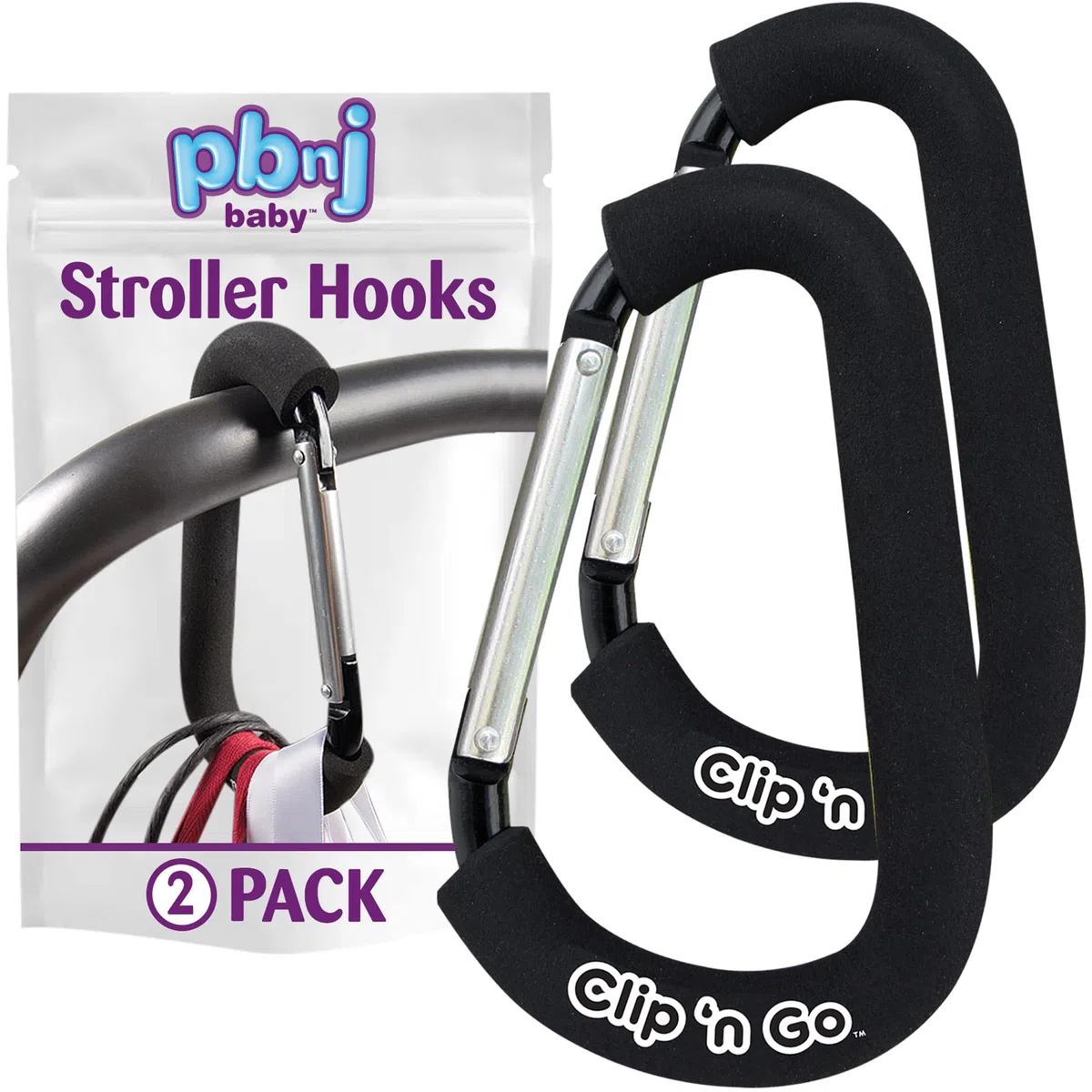 PBnJ Baby Clip‘n Go XL-Kinderwagen-Organizer, Haken, Clip für Geldbörse, Einkaufen und Wickeltaschen, 2 Stück