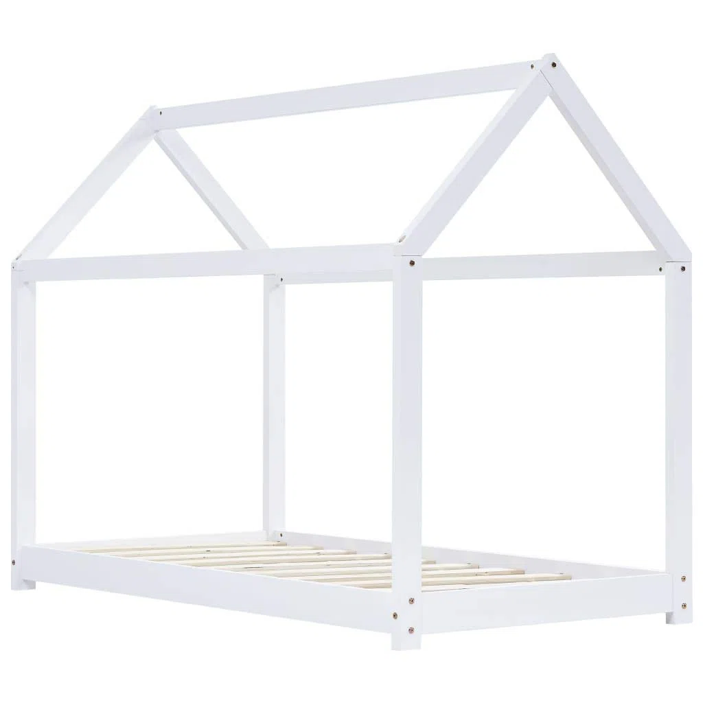 BaraSh Kinder-Bettgestell Weiß Massivholz Kiefer 70 x 140 cm Hausbett Deko Bett Kinder Kinderbett Hausbett Kinder Bodenbett