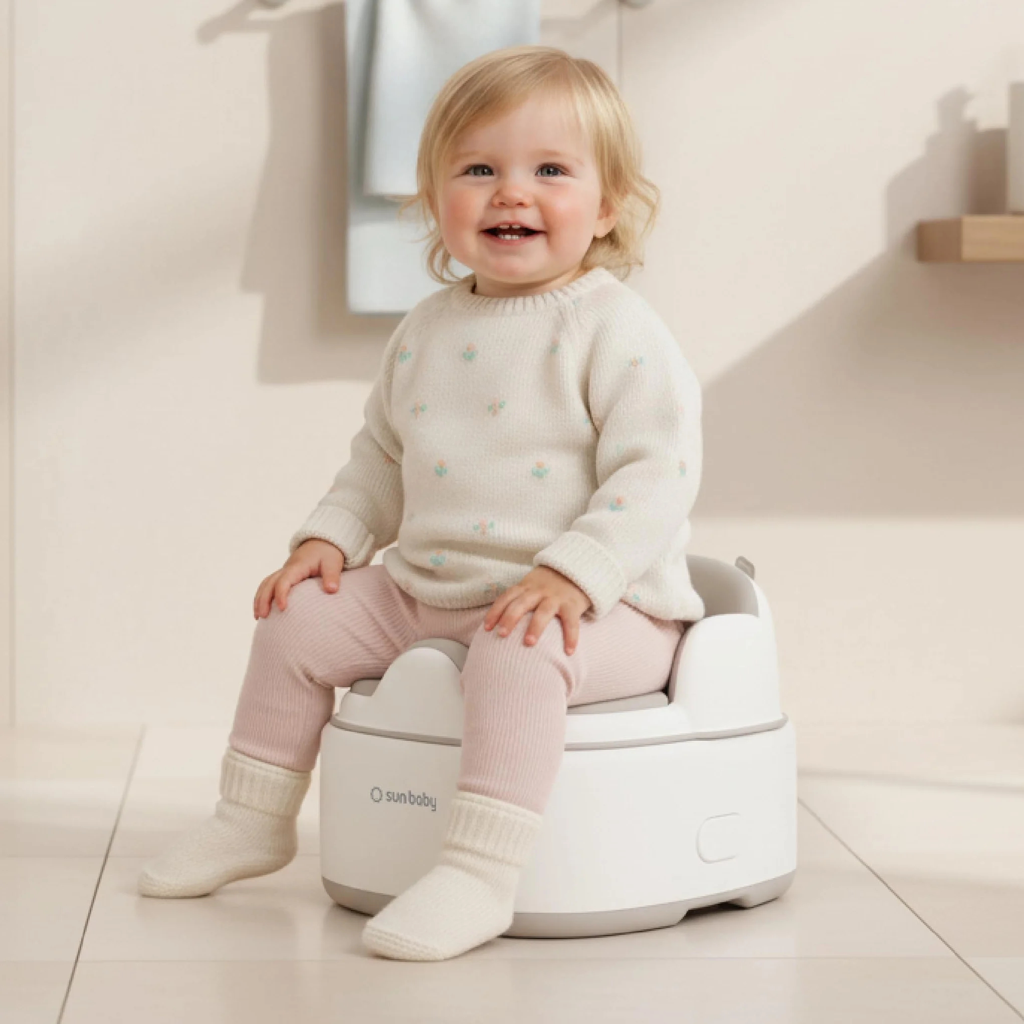 SUN BABY 3-in-1 Kids Potty 1-6 Years - White-Grey | Toilet seat, footstool, soft seat and hygienic lid