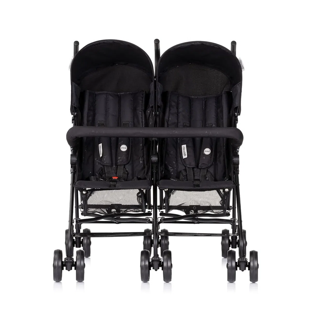 Chipolino Zwillingskinderwagen Double Point klappbar Korb Sonnendach Frontbügel schwarz