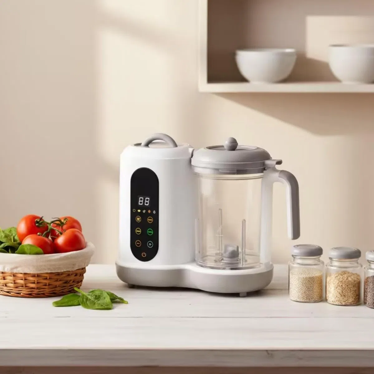 Babybrei BerührungssteuerungTasten Babynahrungsprozessor Transparent Dampfgarer mit Mixer