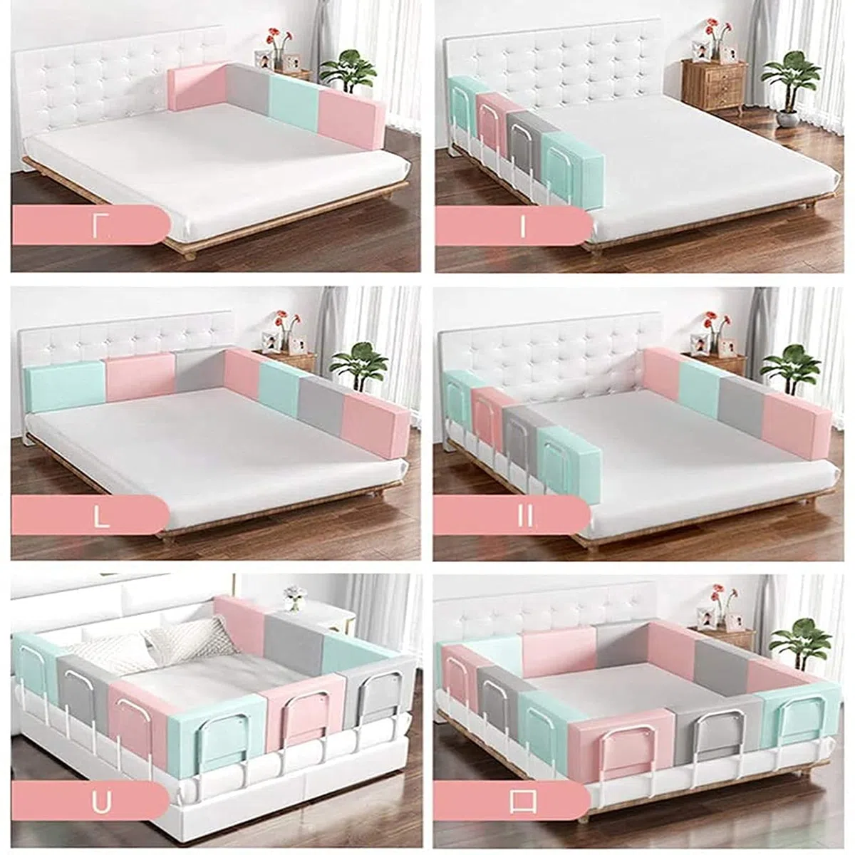 Bettschutzgitter - Sicherheitsbarriere für Kinderbetten, Sicherheitsbettzaun, Schutzgeländer, Bettgeländer, 1,5–2 Meter Bettgitter, universell einsetzbar (Größe: 180 cm (60 cm x 3), Farbe: G
