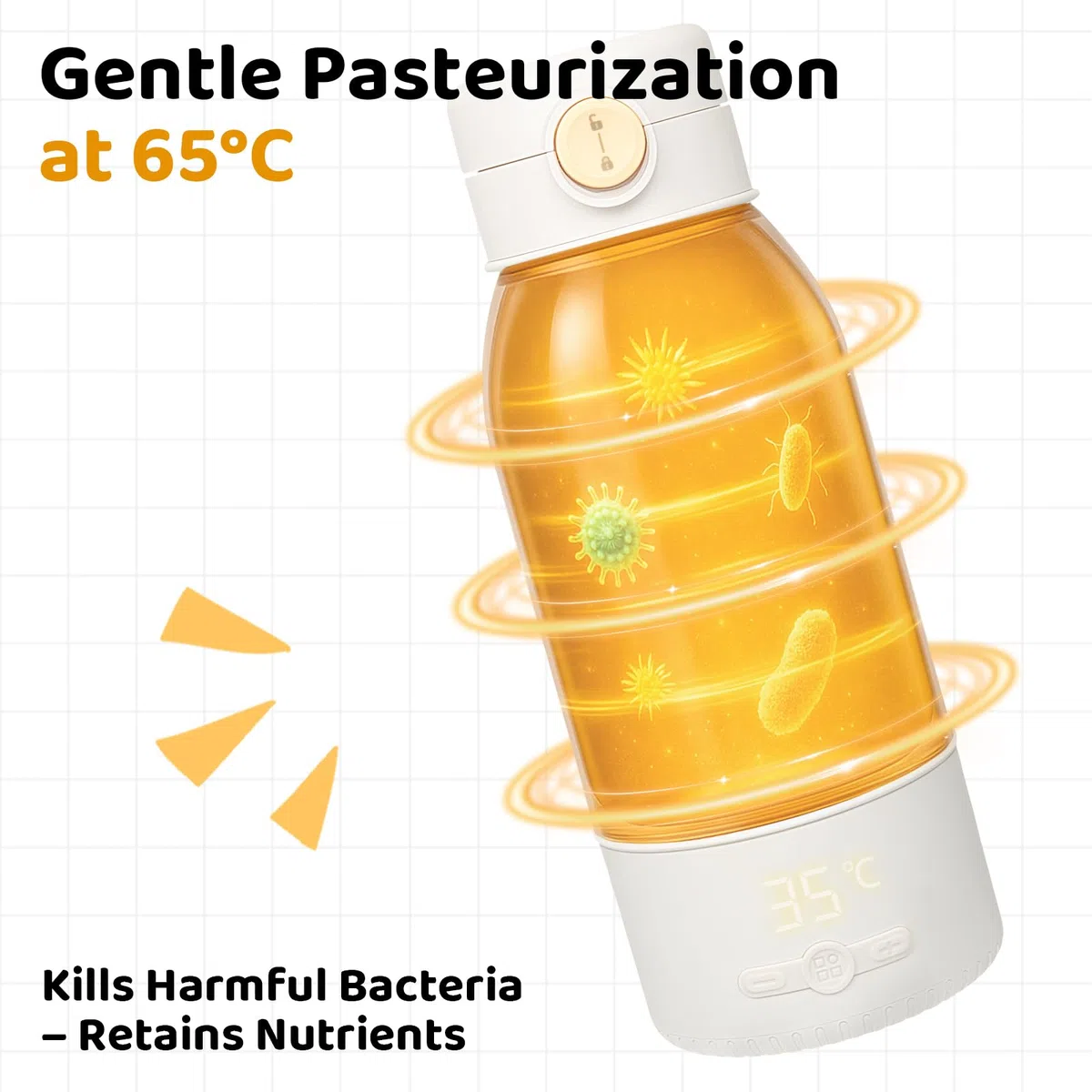 BEE&FLOWER Tragbarer Flaschenwärmer Baby Unterwegs - Große 500ml Kapazität | Pasteurisierung, Kindersicherung gegen, 24 Stunden konstante Temperatur für den Ganzen Tag