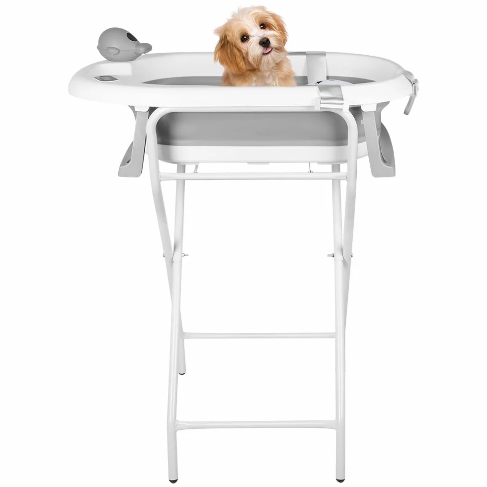Faltbare Babybadewanne mit Standfuß – Große Badewanne XL mit Ständer/Sitz und Drainage-Set – Babywanne von Geburt bis 3 Jahre – Babygeschenk – (Stil 5) 81,5 x 48 x 21 cm – Grau