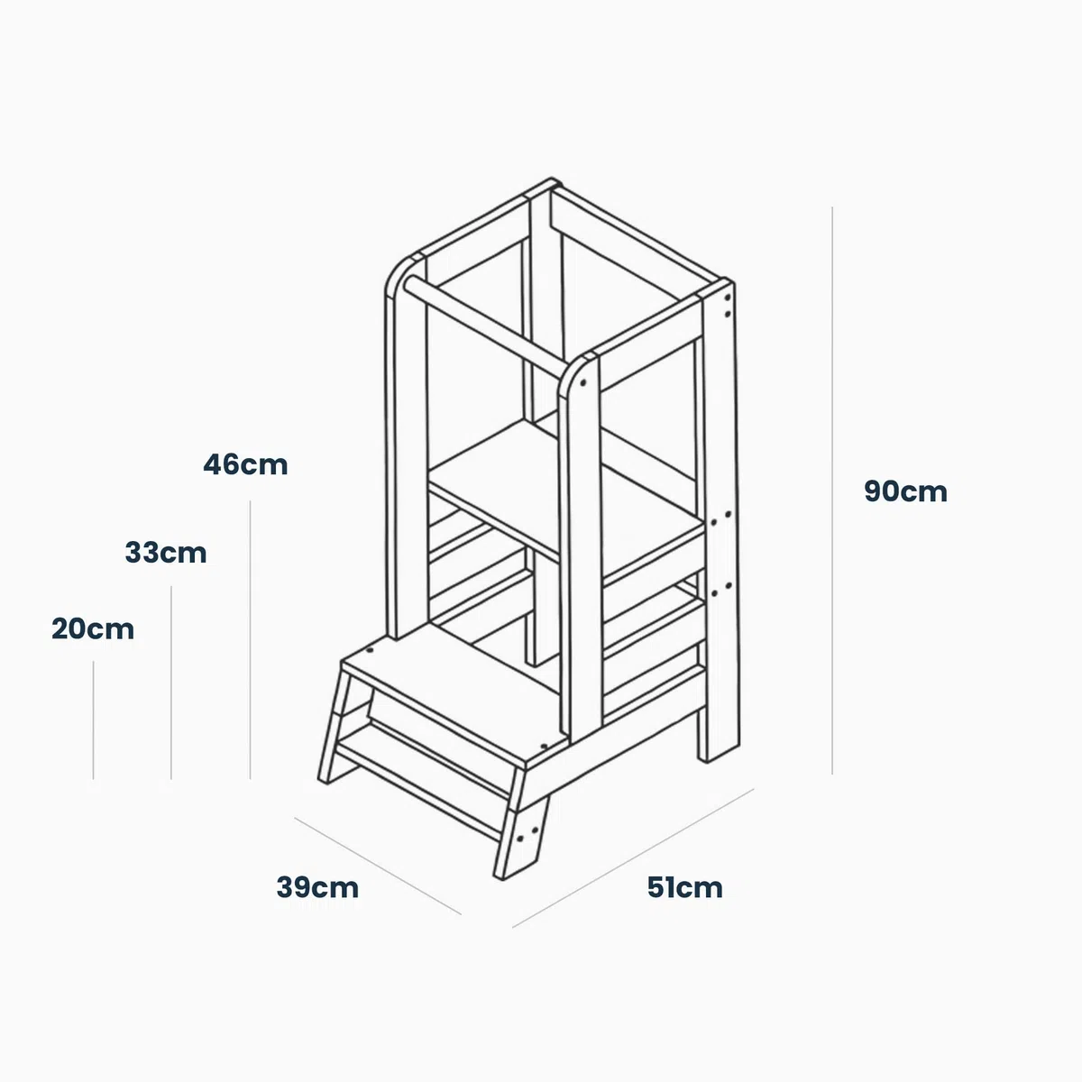 MEOWBABY Lernturm – Höhenverstellbarer Montessori Learning Tower für Kinder – Lernturm ab 1 Jahr – Sicherer Kinder Tritthocker – Holz Küchenhelfer für Küche & Alltag, Schwarz