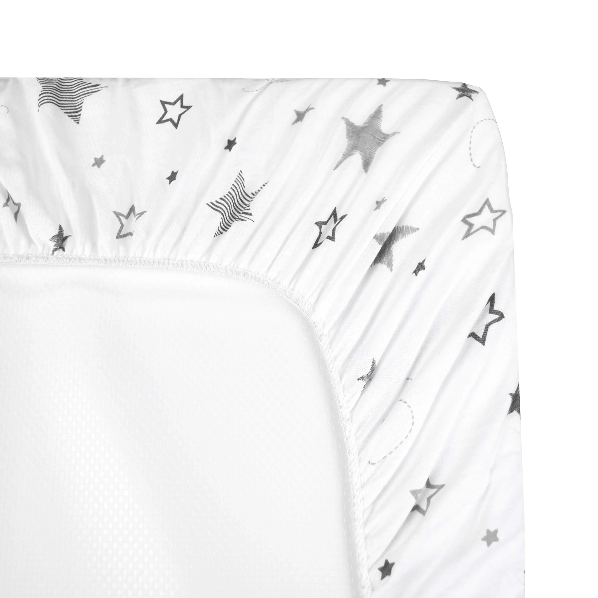 American Baby Company Spannbettlaken für Kinderbett, 61 x 96,5 cm, weich, atmungsaktiv, neutral, 100% Baumwoll-Jersey, tragbar, super Sterne, für Jungen und Mädchen, passend für die meisten Pack N