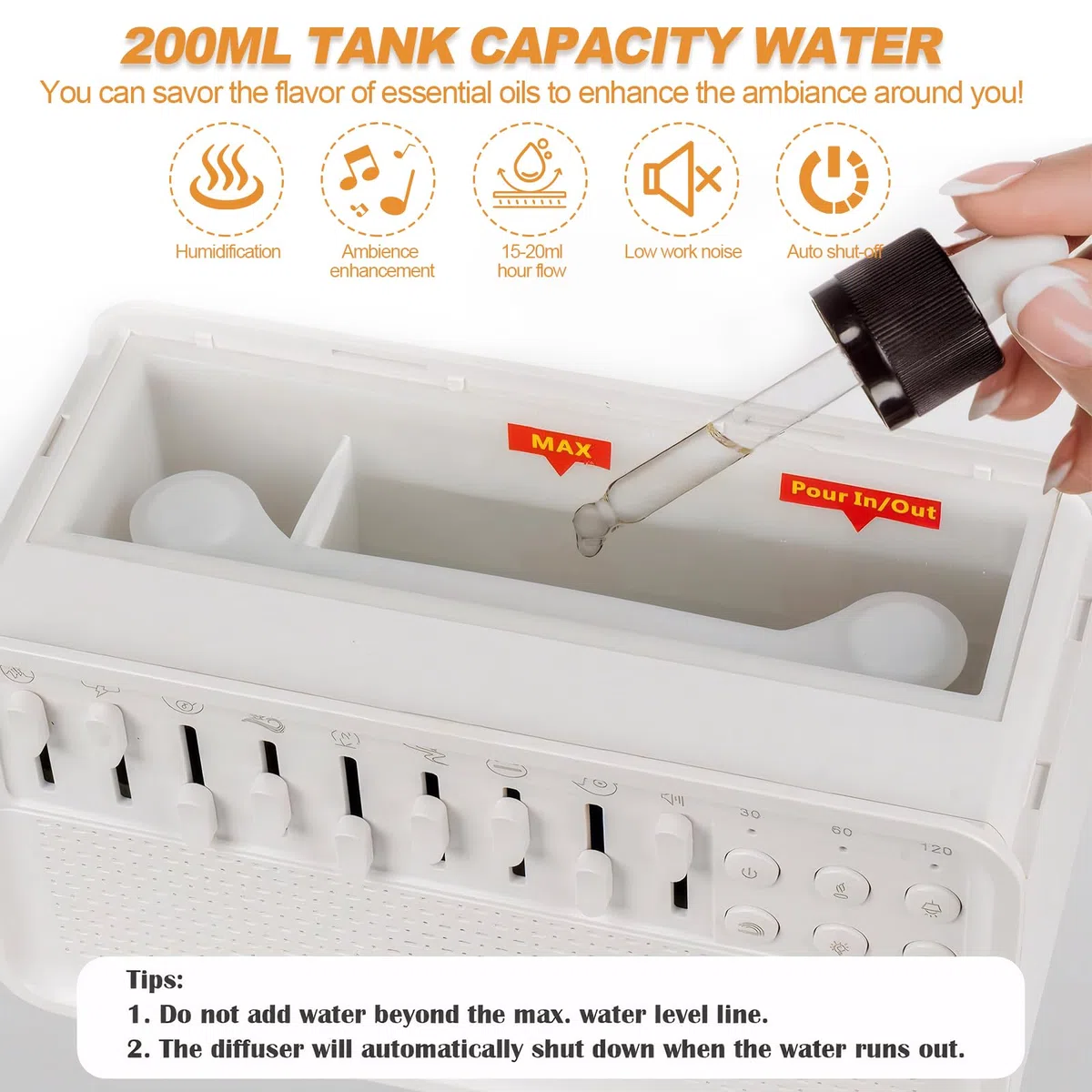 White Noise Night Light Humidifier, Bulora Sound Box White Noise Sound Machine mit 8 Umgebungsgeräuschen, Echo-Flammendiffusor, Bluetooth Lautsprecher, Sounds Machine for Zuhause
