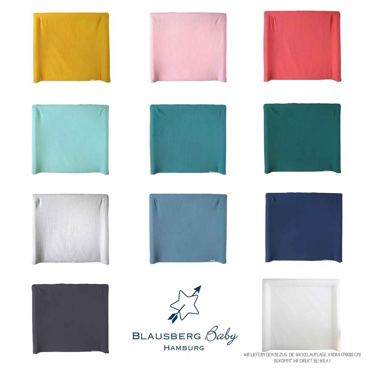 Blausberg Baby - Bezug kompatibel mit IKEA-Wickelauflage Vädra 74x80 cm – in Salbei Grün Eukalyptus - aus 100% Baumwolle-Musslin, Oeko-Tex ® Standard 100 zertifiziert