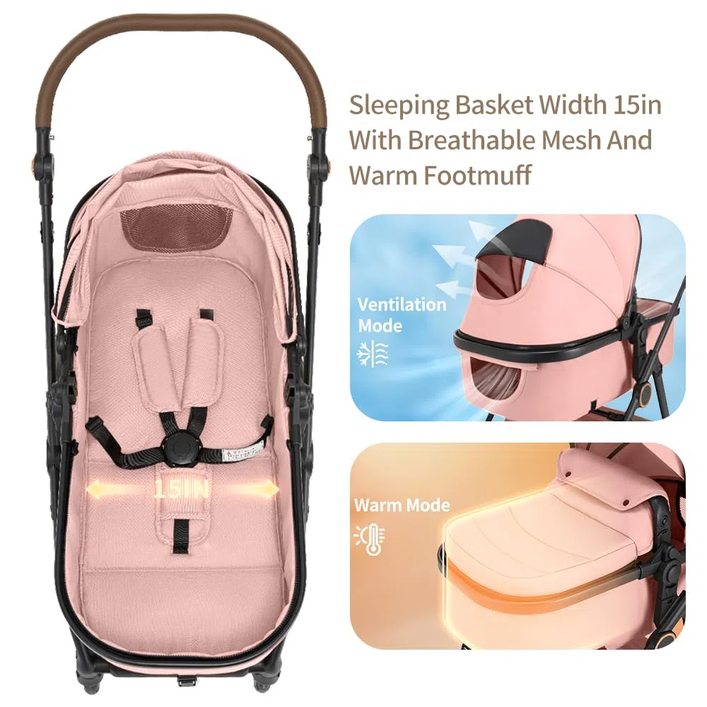Sit-and-Recline Kinderwagen, faltbarer Kinderwagen mit Baldachin und Aufbewahrungstasche (schwarz)