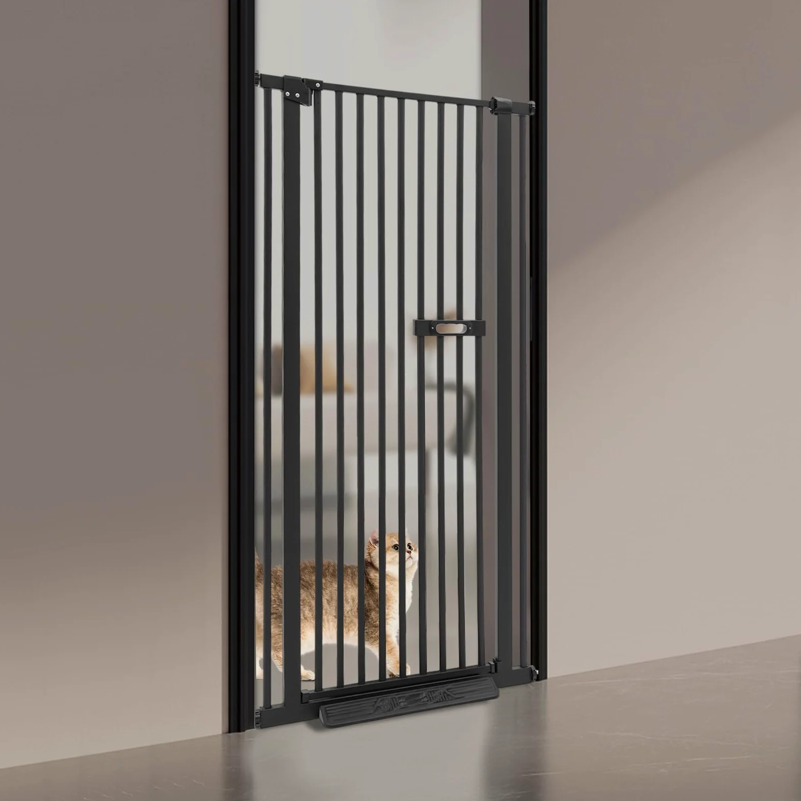 Türschutzgitter Treppenschutzgitter Ohne Bohren, Hundegitter Tür | 150cm, Schließt Automatik, Verlängerbar Hundegitter, für Haustier Kleinen Haustieren Hunden Katzen, Schwarz