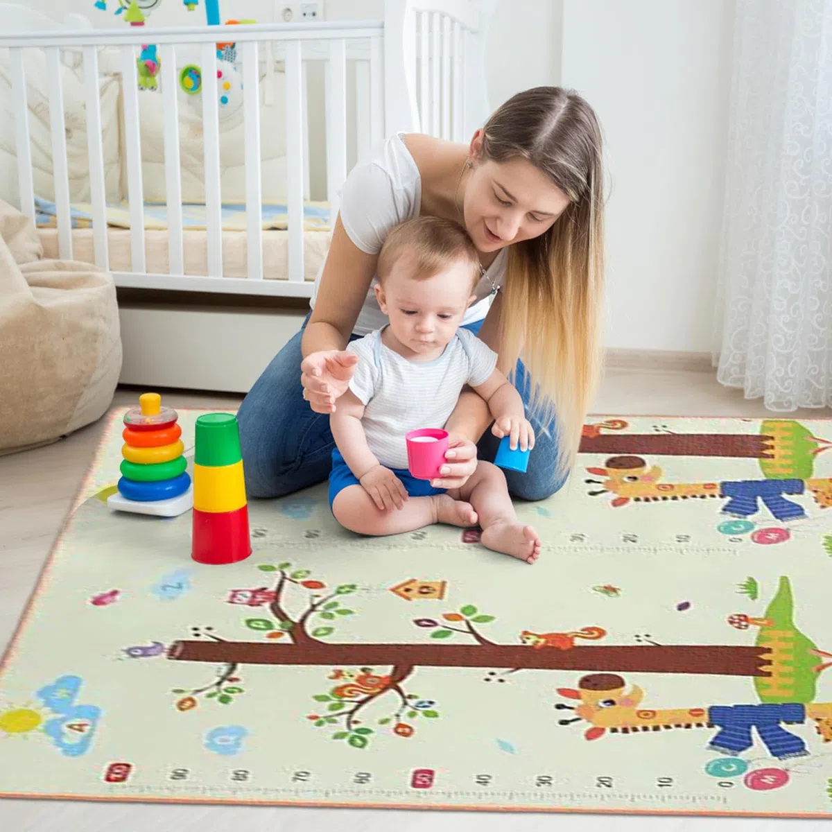 Kinder-Spielteppich, waschbarer Klassenzimmer-Teppich, doppelseitig, interaktiv, für Klassenzimmer, Spielzeit, drinnen und draußen, Picknick, Kindergarten, Krabbeln, Training, Kindergarten