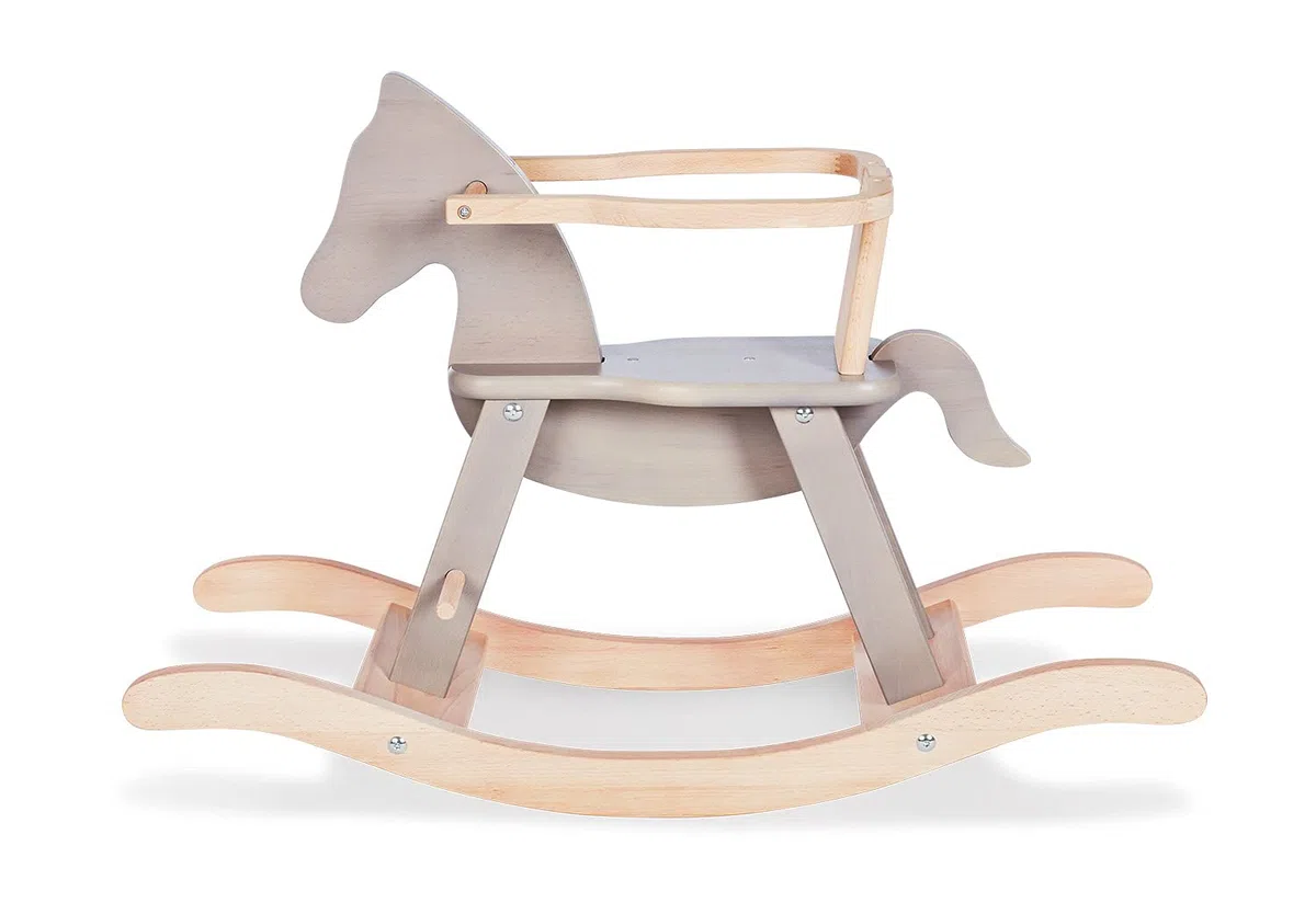 PINOLINO 242493 Pinolino mit Ring, aus massivem Holz, Ring abnehmbar, Umbausatz enthalten, für Kinder ab 9 Monaten, grau/natur