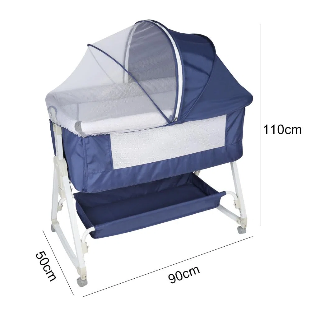 homewell 2 en 1 Lit Cododo Bebe Pliable, Berceau Cododo 0-30 Mois, 6 Réglages de Hauteur, Berceau bébé Mobile Lit d'Appoint, Grand Panier, Apportez UNE moustiquaire (Bleu Marine, 95 * 50*(98-110) cm)