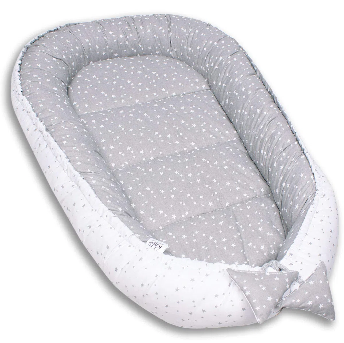 PaLulli Babynest Babynestchen 50x90 cm Babykokon, 2seitig, 100% Baumwolle, Nestchen für Babybett, Kuschelnest, Kissen, Reisebett für Baby und Säuglinge (Sterne F)