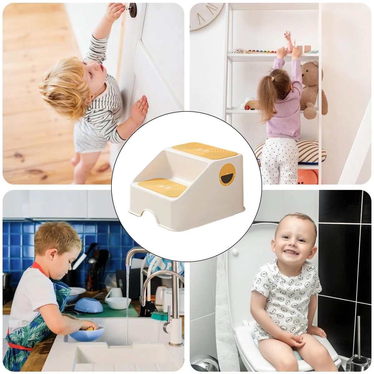 Kinder-Tritthocker Rutschfester 2-Stufen-Hocker | WC Tritt für Kleinkind für Vorschule, Wohnung, Kindergarten, Bad, Küche, Spielzimmer, Schlafzimmer, Wohnzimmer
