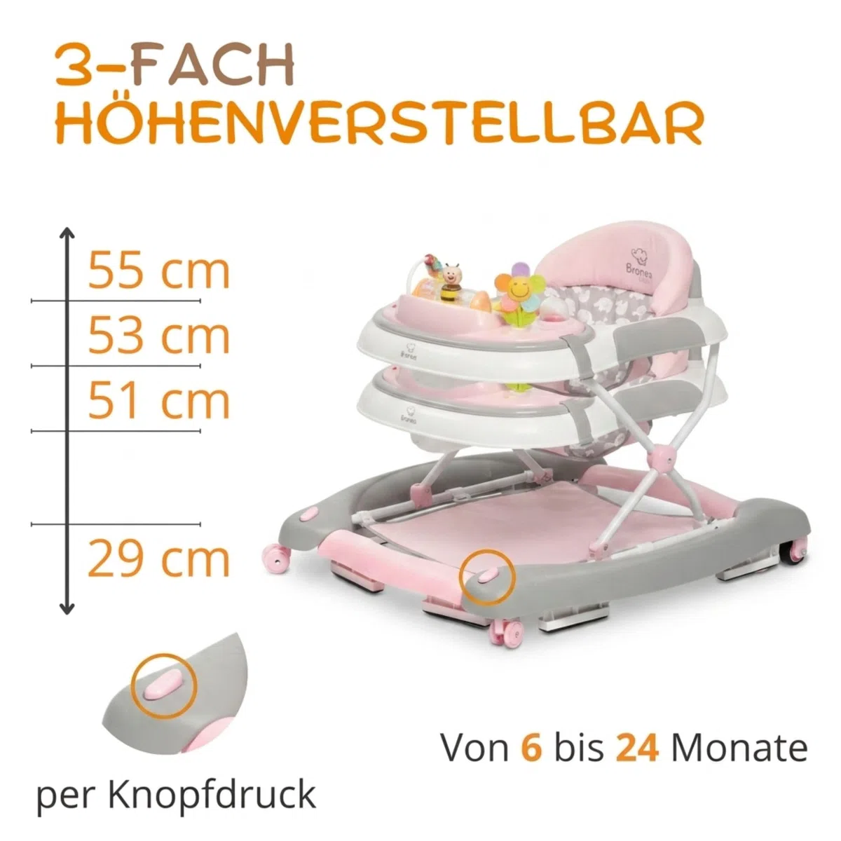 4-in-1 Gehfrei Babywalker ab 6 Monate | Lauflernwagen mit Schaukelfunktion und Spielpaneel mit Musik | Höhenverstellbare und Klappbar | Lauflernhilfe mit leisen Rollen und Bremsen