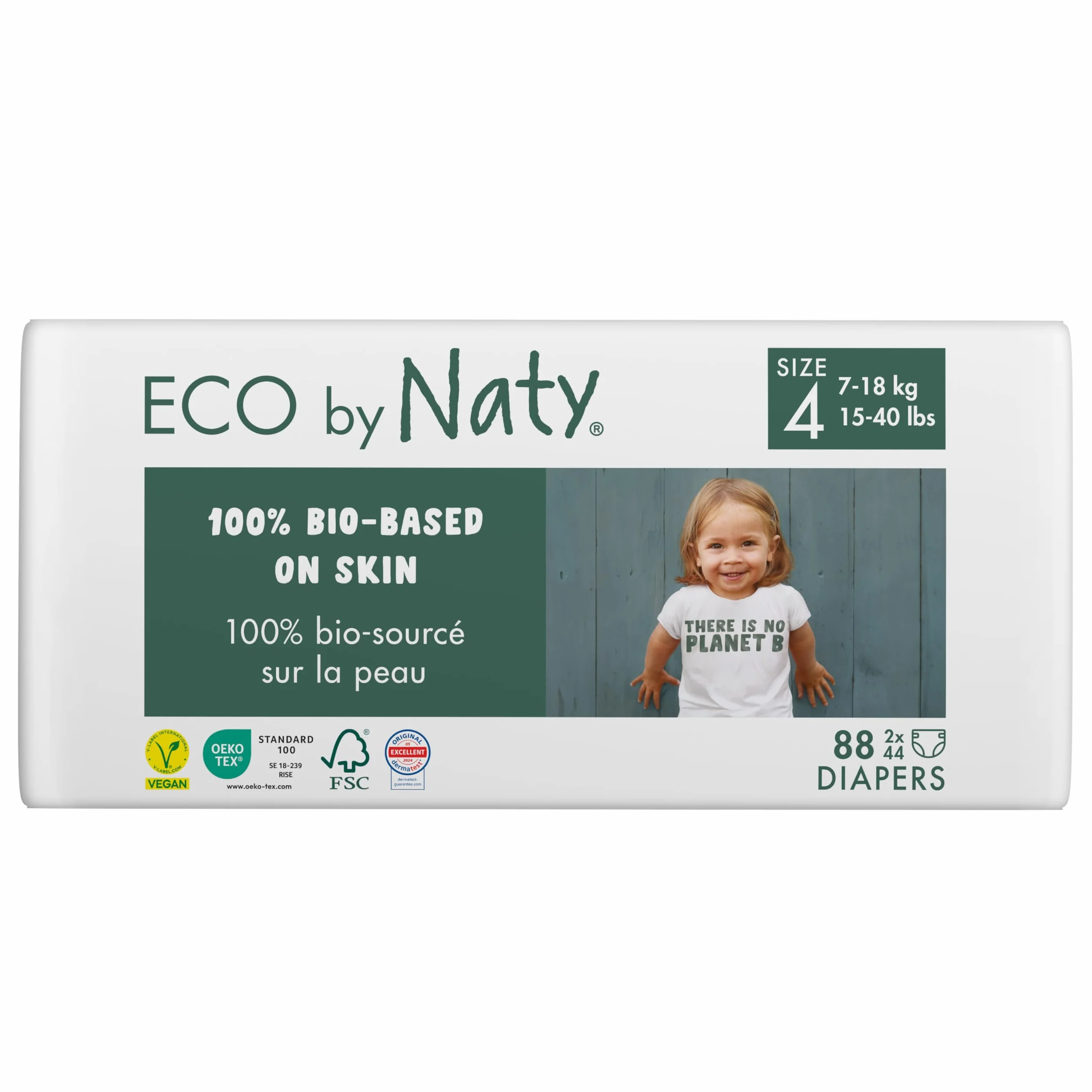 Naty Baby Öko Windeln - umweltfreundliche Premium-Bio Windeln aus pflanzenbasierten Materialien, ideal für empfindliche Babyhaut (Größe 4-88 Stück)