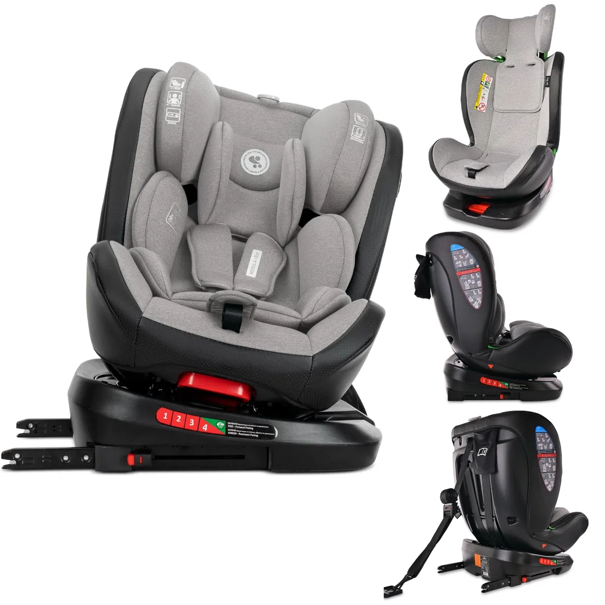 Lorelli Auto Kindersitz Nebula mit Isofix, 360 Grad drehbar, (0-36 kg) Mitwachsender Autositz i-Size 40-150cm - Gruppe 0+/1/2/3, Babysitz ab Geburt, 5-Punkt-Gurt, Einstellbare Kopfstütze, grau