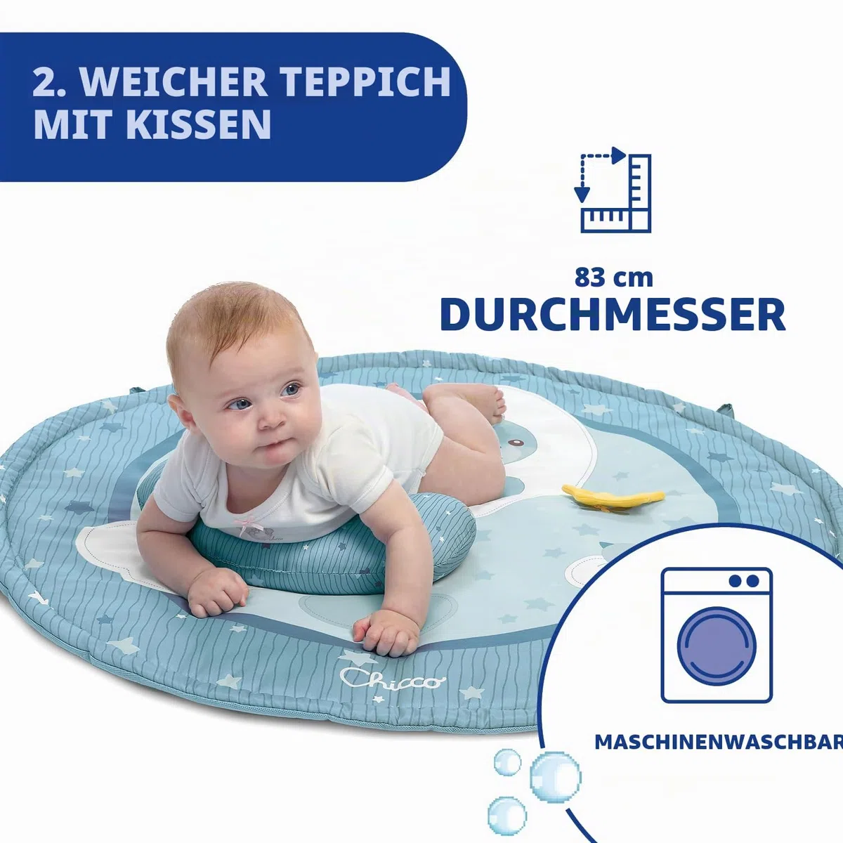Chicco Spielmatte 3in1, Multifunktionsspielbogen für Neugeborene,Baby Aktivitätendecke, Sternenprojektor, abnehmbarem Baby-Nachtlicht mit entspannender Musik - Babyspielzeug, ab 0 Monate, Blau