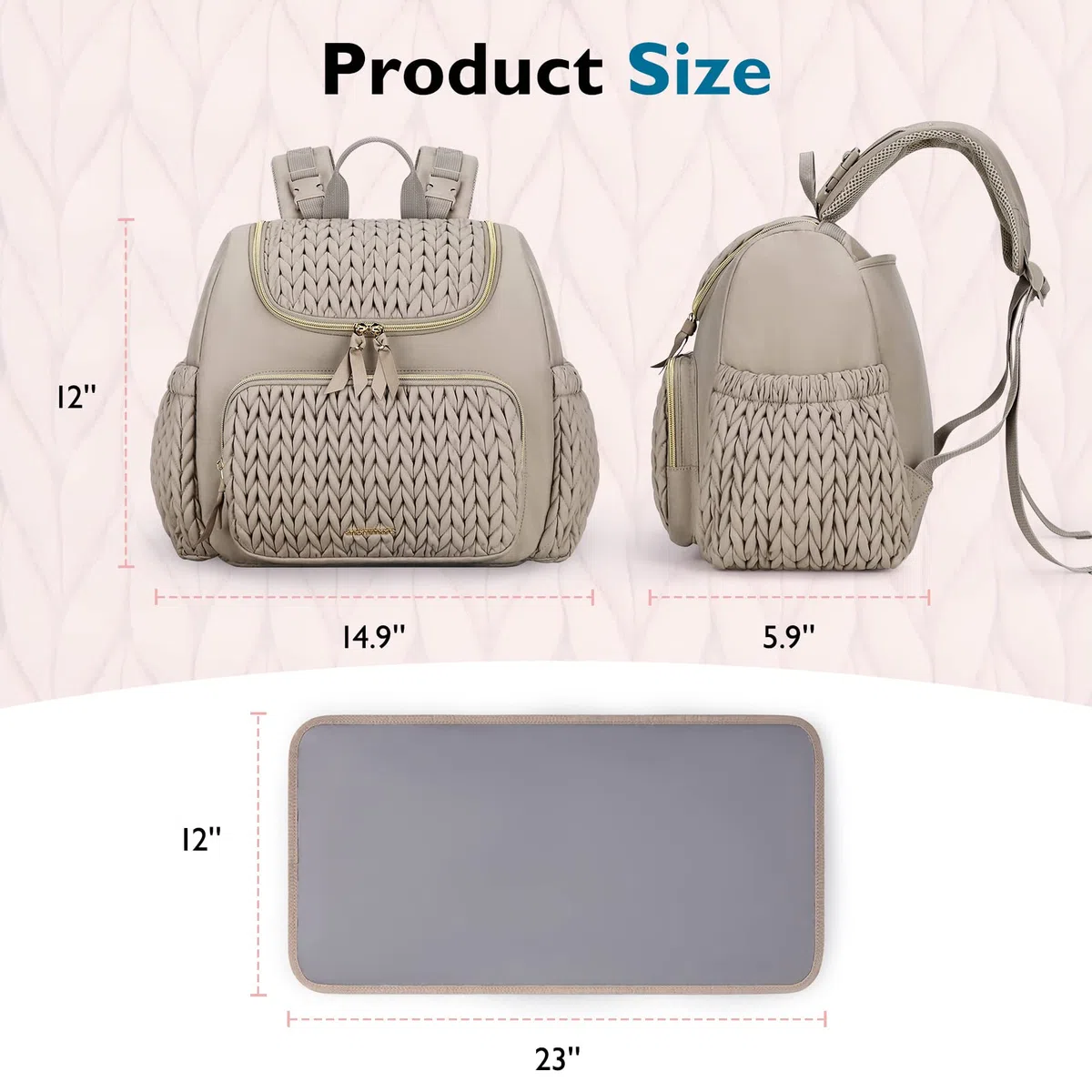 mommore Wickeltasche, kleiner Wickelrucksack, stylischer Baby-Reiserucksack mit isolierten Fächern, Wickelunterlage und Kinderwagenbefestigungen
