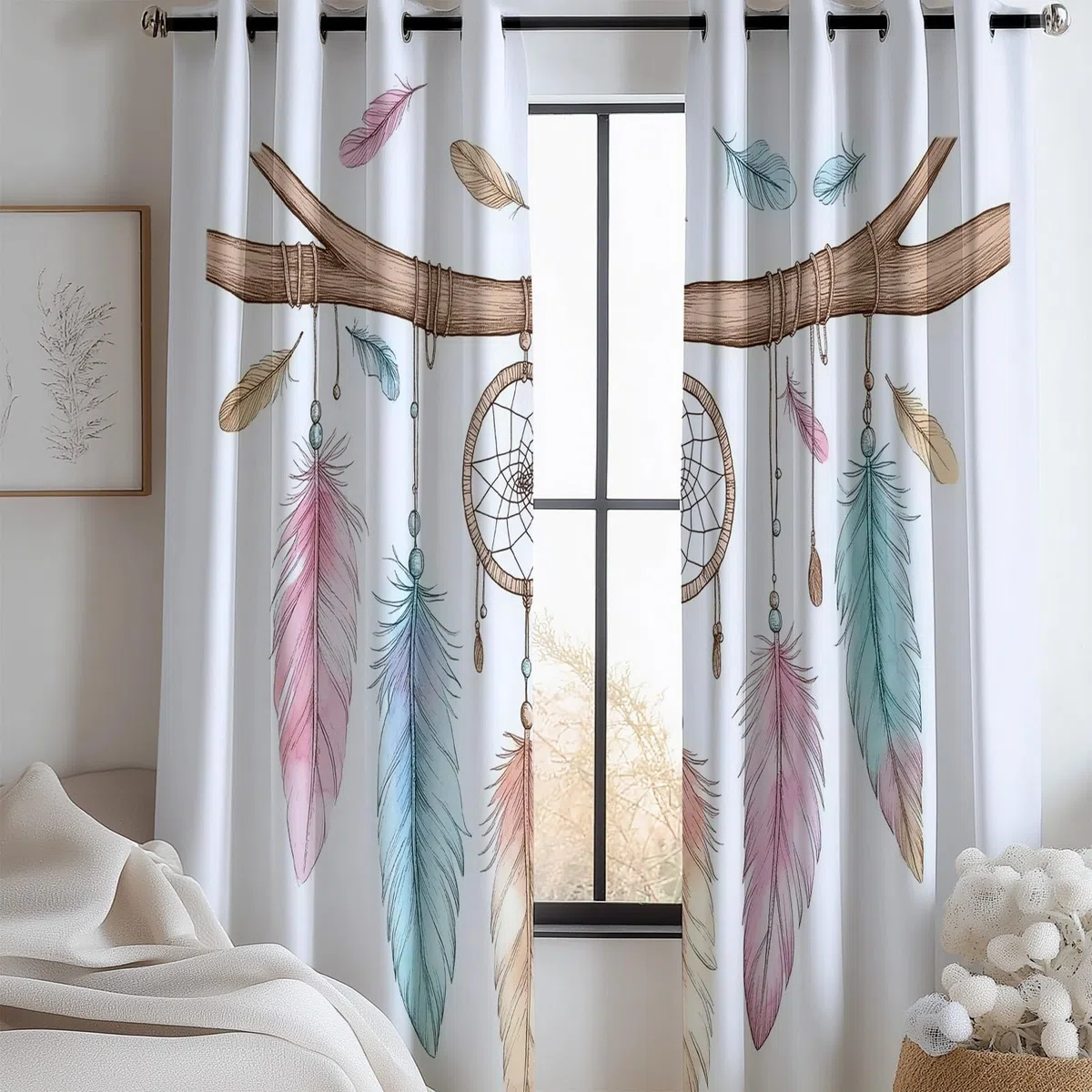 Generisch Verdunklungsvorhänge Traumfänger H215 x B110 cm Vorhang Blickdicht Wohnzimmer Modern Gardinen Sonnenschutz Verdunkelungsvorhang für Kinderzimmer 2er Set