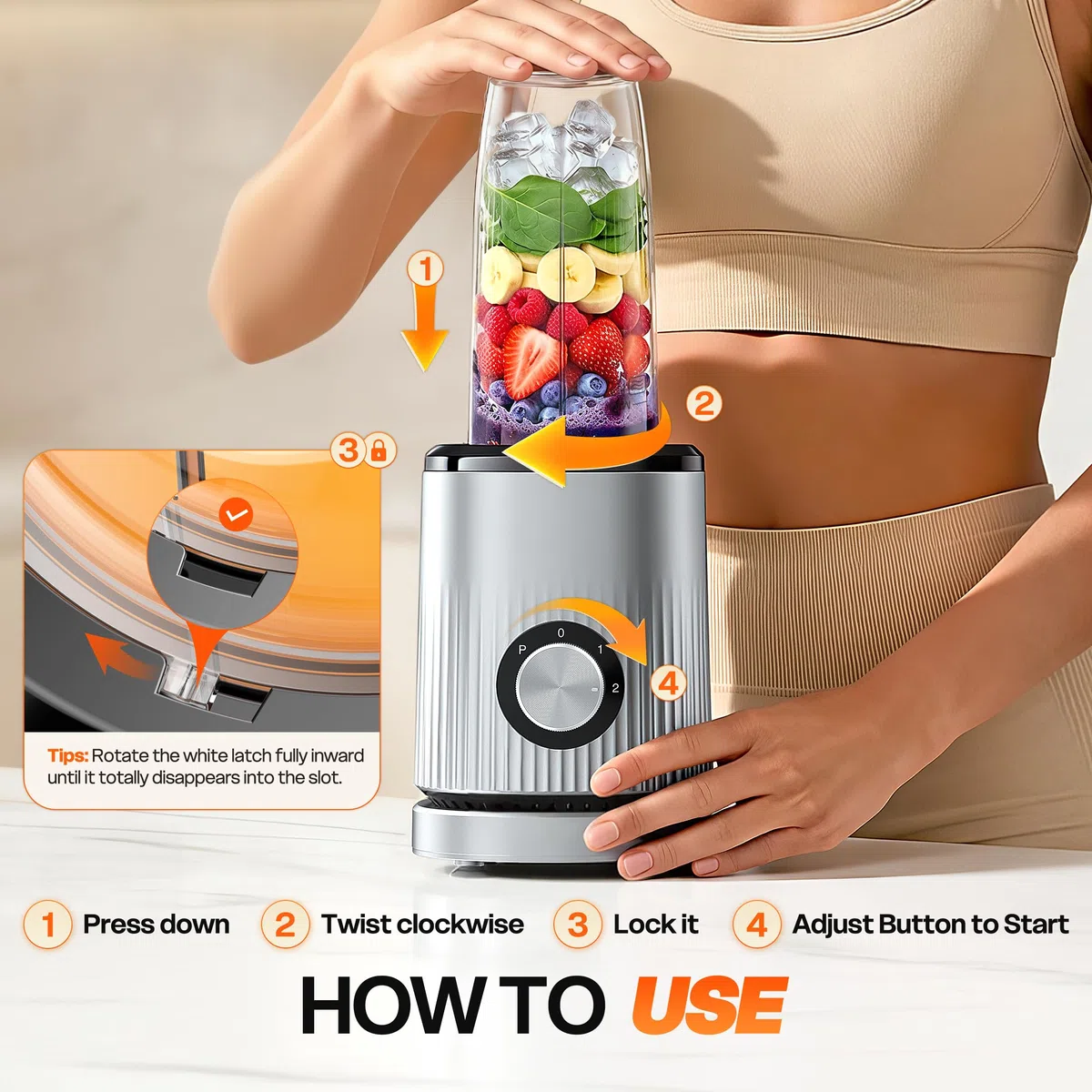 Turelar Mixer für Smoothies, tragbarer persönlicher Mixer für Shakes und Smoothies für die Küche mit 630 ml tragbaren Bechern und zusätzlichem Deckel, Smoothie-Maker Mixer für Säfte, Babynahrung