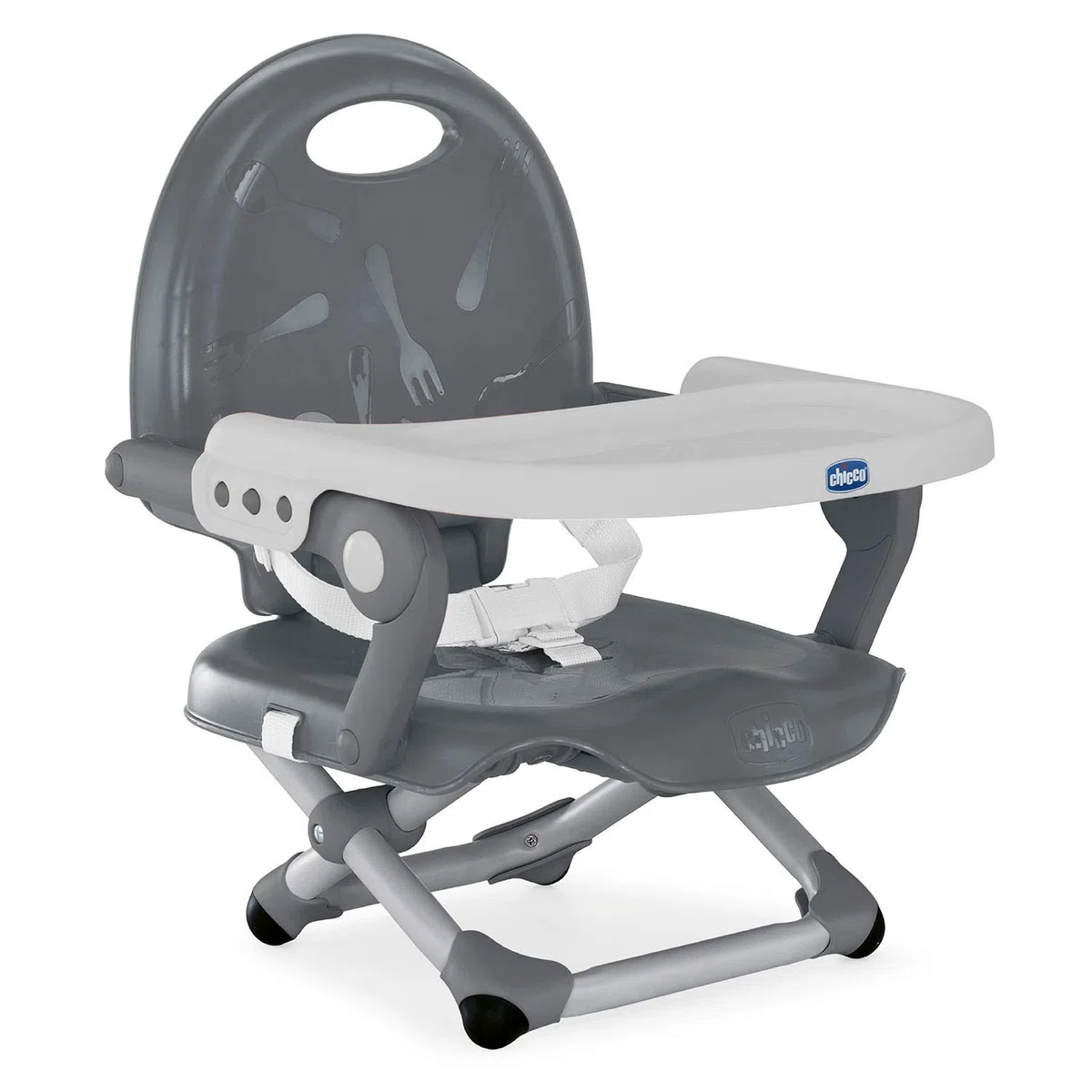 Chicco Pocket Snack Kindersitzerhöhung Babyhochstuhl für Kinder 6 Monate bis 3 Jahre 15kg tragbar verstellbar abnehmbares Tablett Dark Grey
