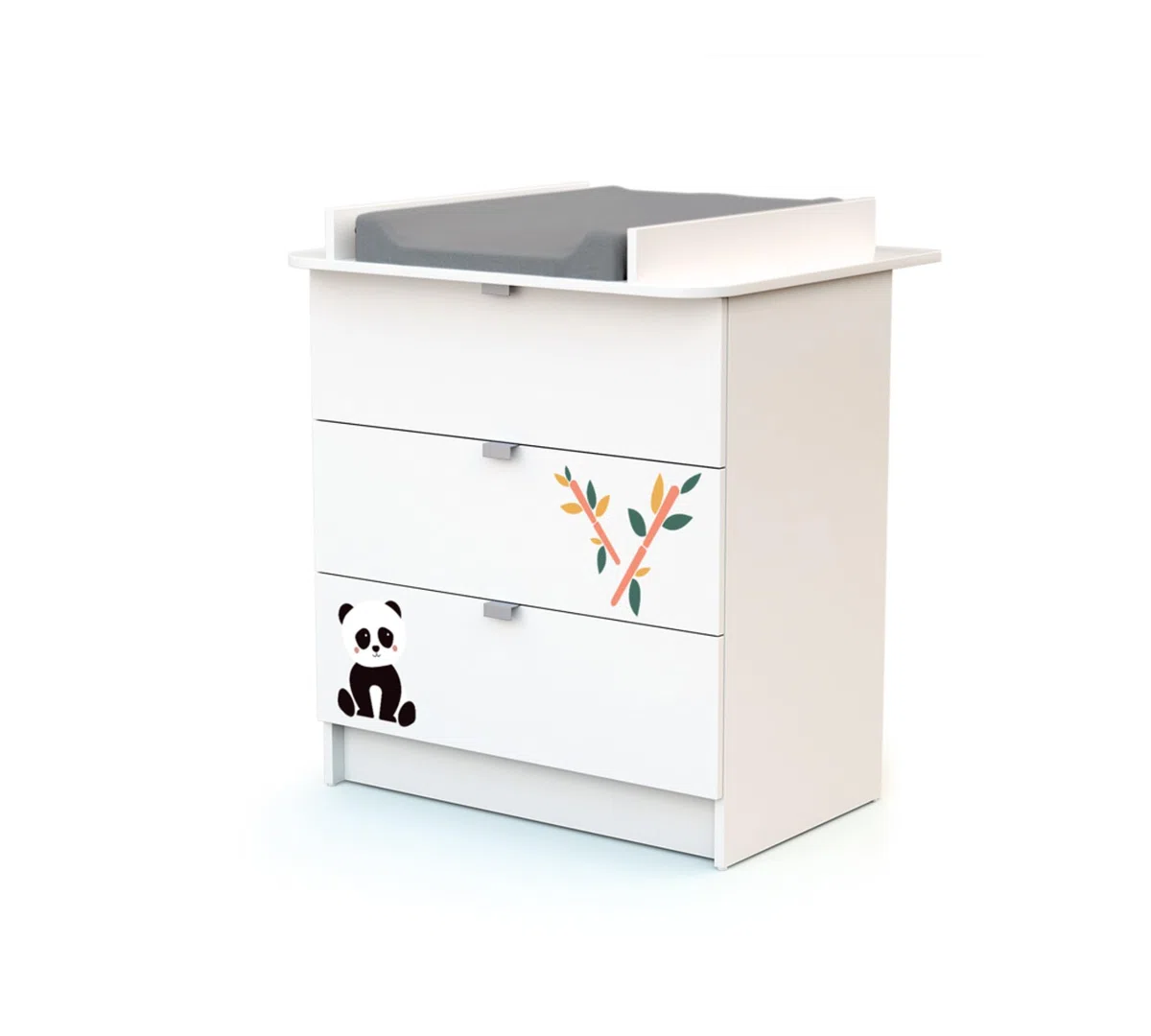 WEBABY - Wickelkommode White Panda ALBA | 3 Schubladen | 79 x 65 x 92 cm | Abnehmbarer Wickeltisch inklusive