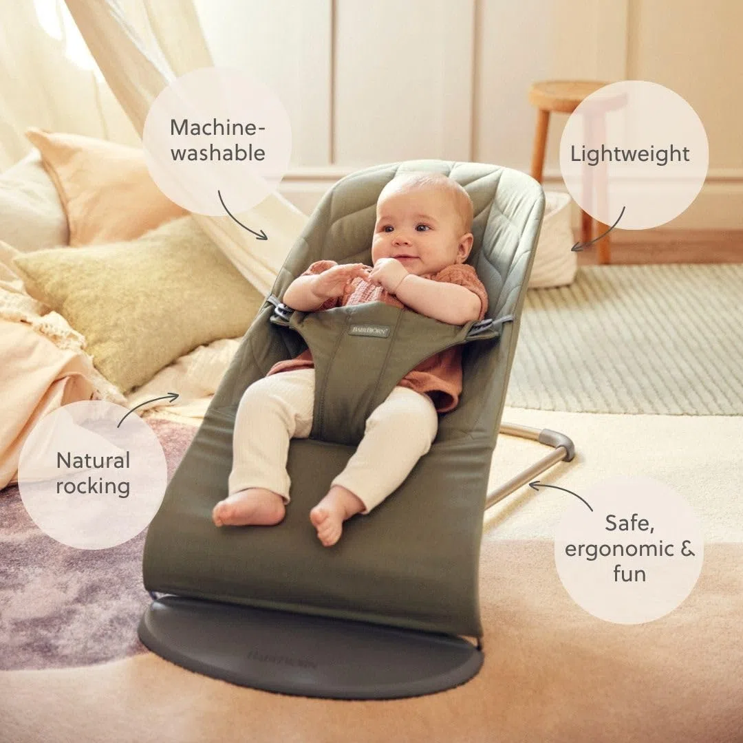BabyBjörn Babywippe Bliss, Gewebe, Blütenblatt-Steppung, Dunkelgrün