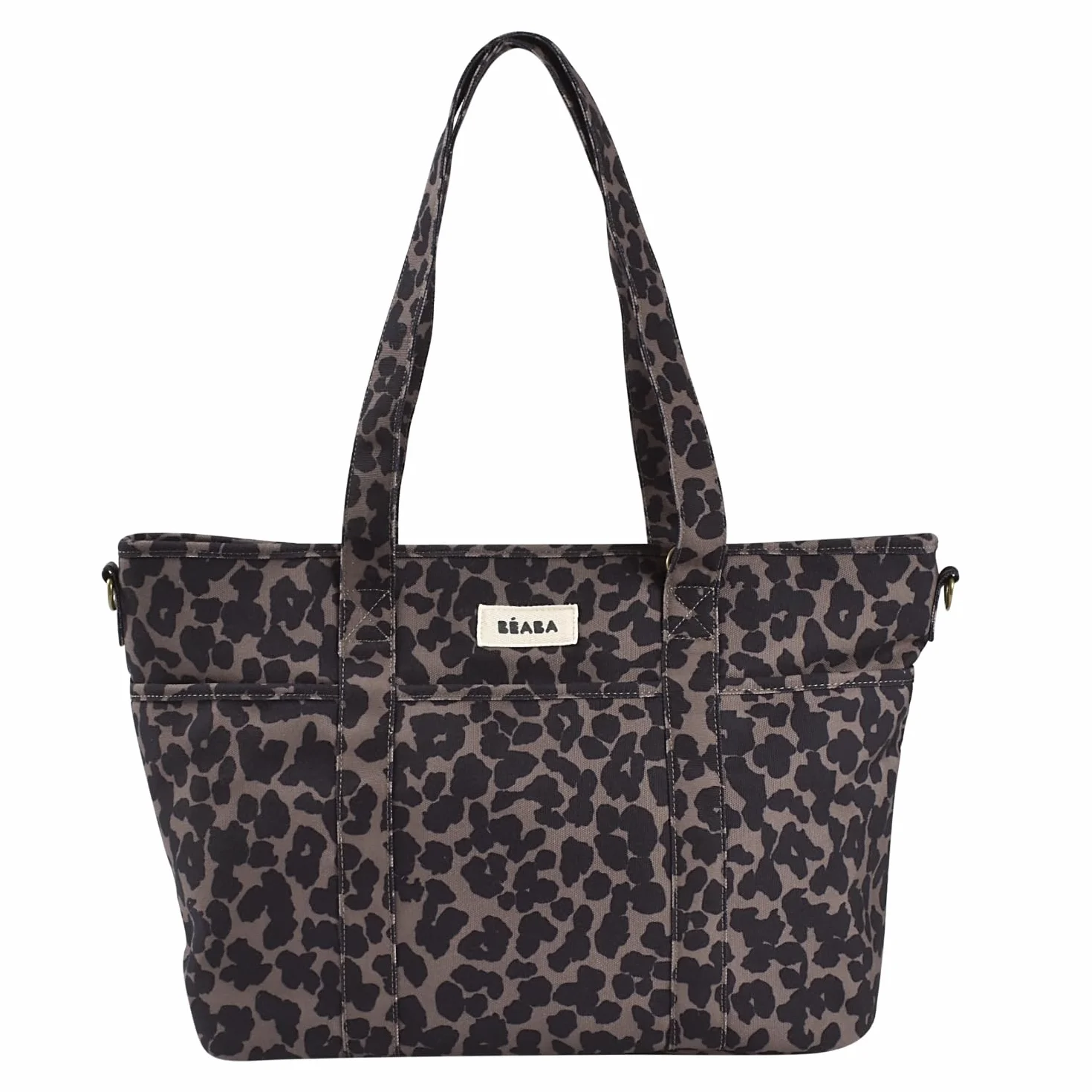 Béaba Wickeltasche Baby Madrid 22L – Wickeltasche im Tote-Format, Unisex für Mama und Papa, 11 Fächer, Isoliertasche, Kinderwagenbefestigung, Gepolsterte Wickelunterlage – Leopard
