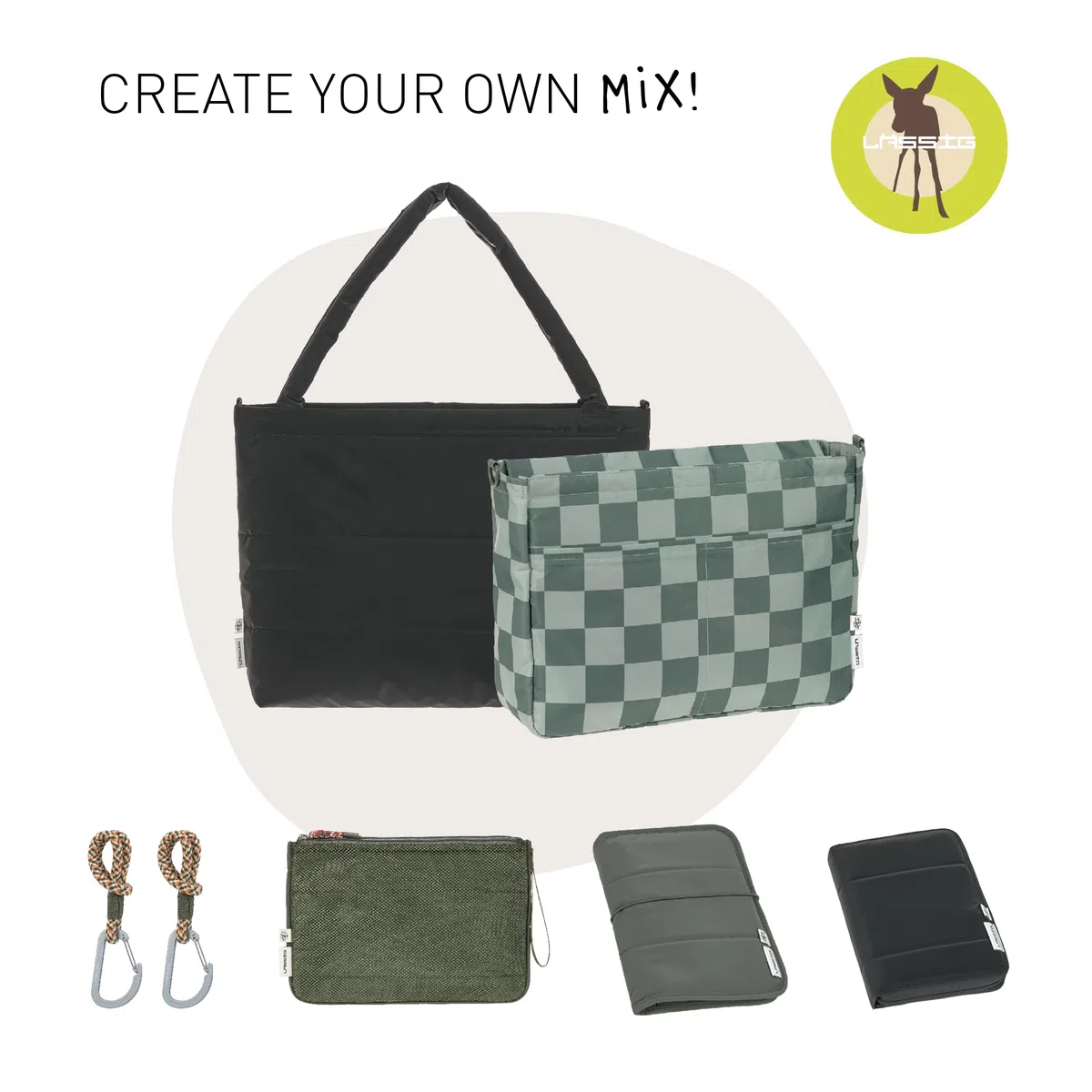 LÄSSIG Baby Wickeltasche Shopper mit Kinderwagenbefestigung/MIX Shopper black