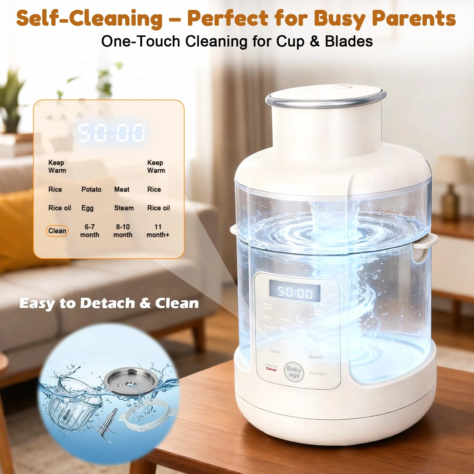 Babynahrungszubereiter 500 W – All-in-One-Gerät: Dampfgarer, Mixer, Wärmer & Timer für alle Entwicklungsstufen – Touchscreen, Automatikprogramme & Selbstreinigungsfunktion