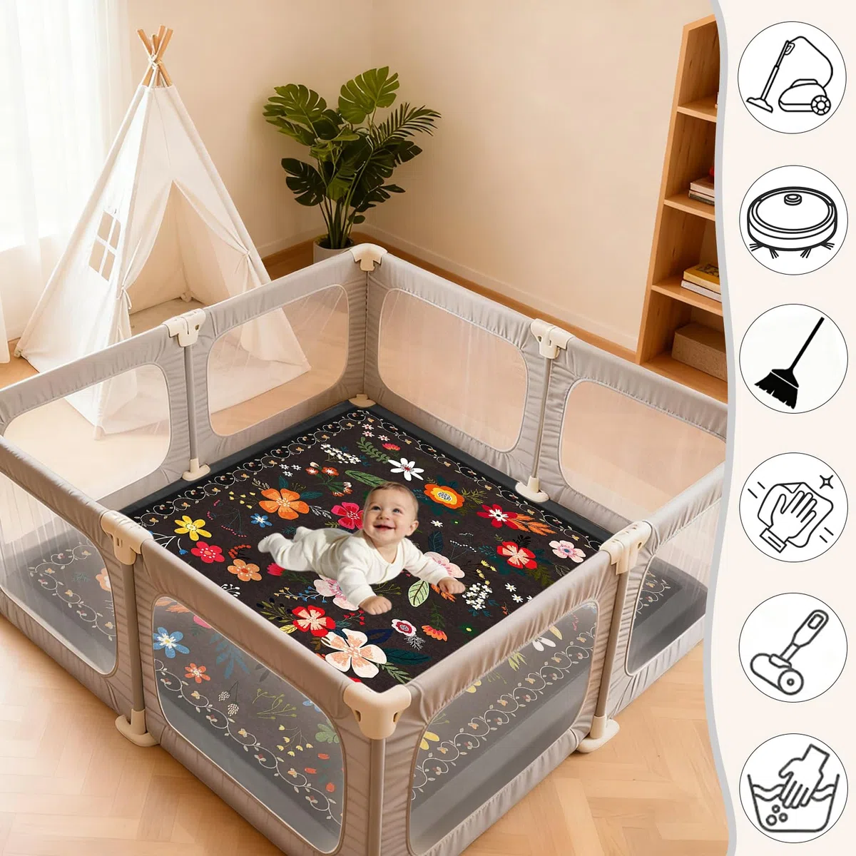 Spielmatte Baby/Krabbelmatte Baby, Teppich für Kinderzimmer mit hochwertigem Memory-Schaum, 2 cm Dick Krabbelmatte Baby, Krabbeldecke, Tatami Matte 120 x 120cm