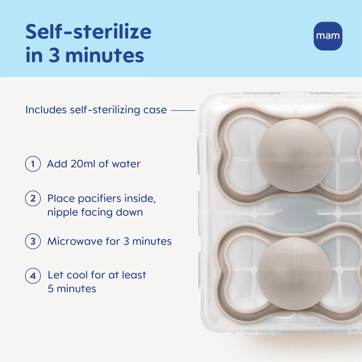 MAM Supreme Night Pacifiers (2 Packung, 1 Sterilizing Pacifier Case), Best Pazifier for Breastfed Babies 16+ Monate, Glow in the Dark Pacifiers, Boy Pacifier, 2 Count (1 Stück)