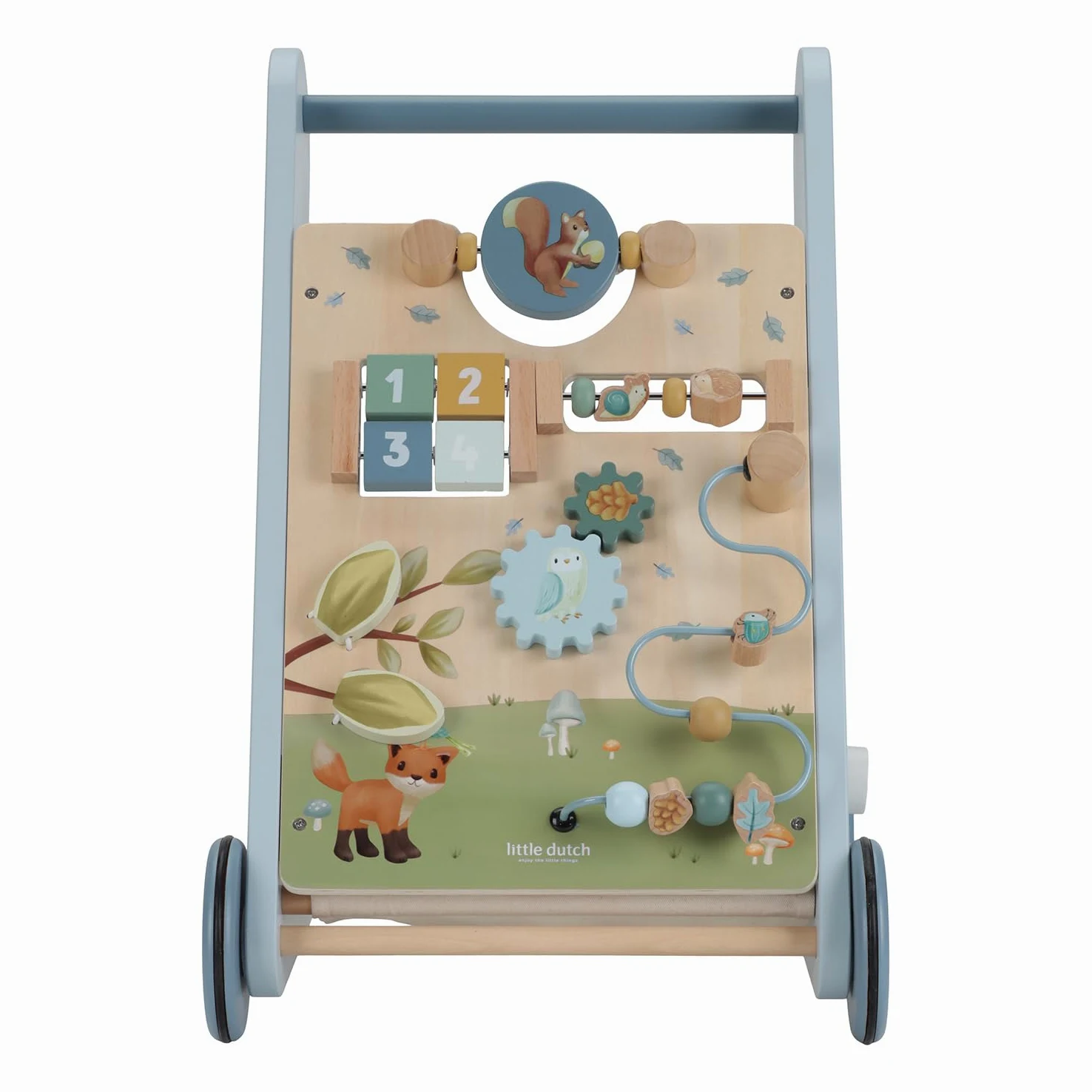 Little Dutch Laufwagen Schiebewagen mit Activity Spiel Board Holz Baby Kleinkind blau Fuchs - Forest Friends