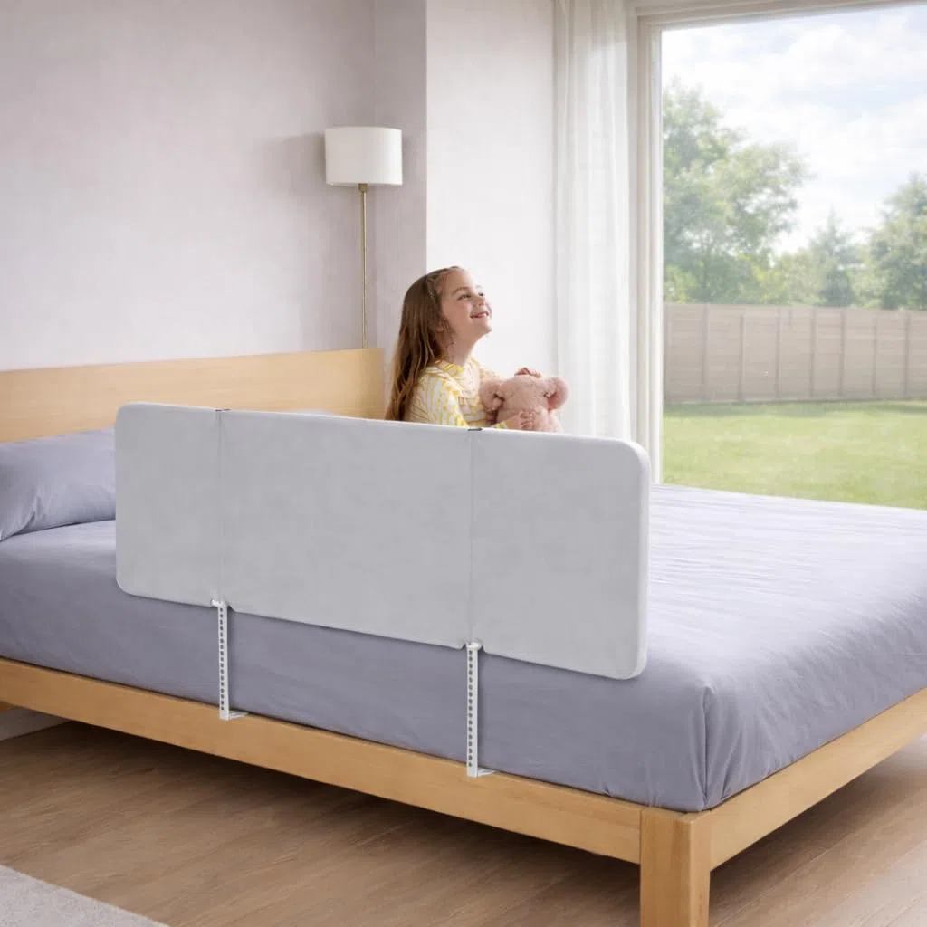 Rausfallschutz Bett 180 cm, Klappbar Bettgitter Rausfallschutz, Höhenverstellbar Bettschutzgitter, Einfache Montage ohne Werkzeug, Tragbar für Reisen, Grau
