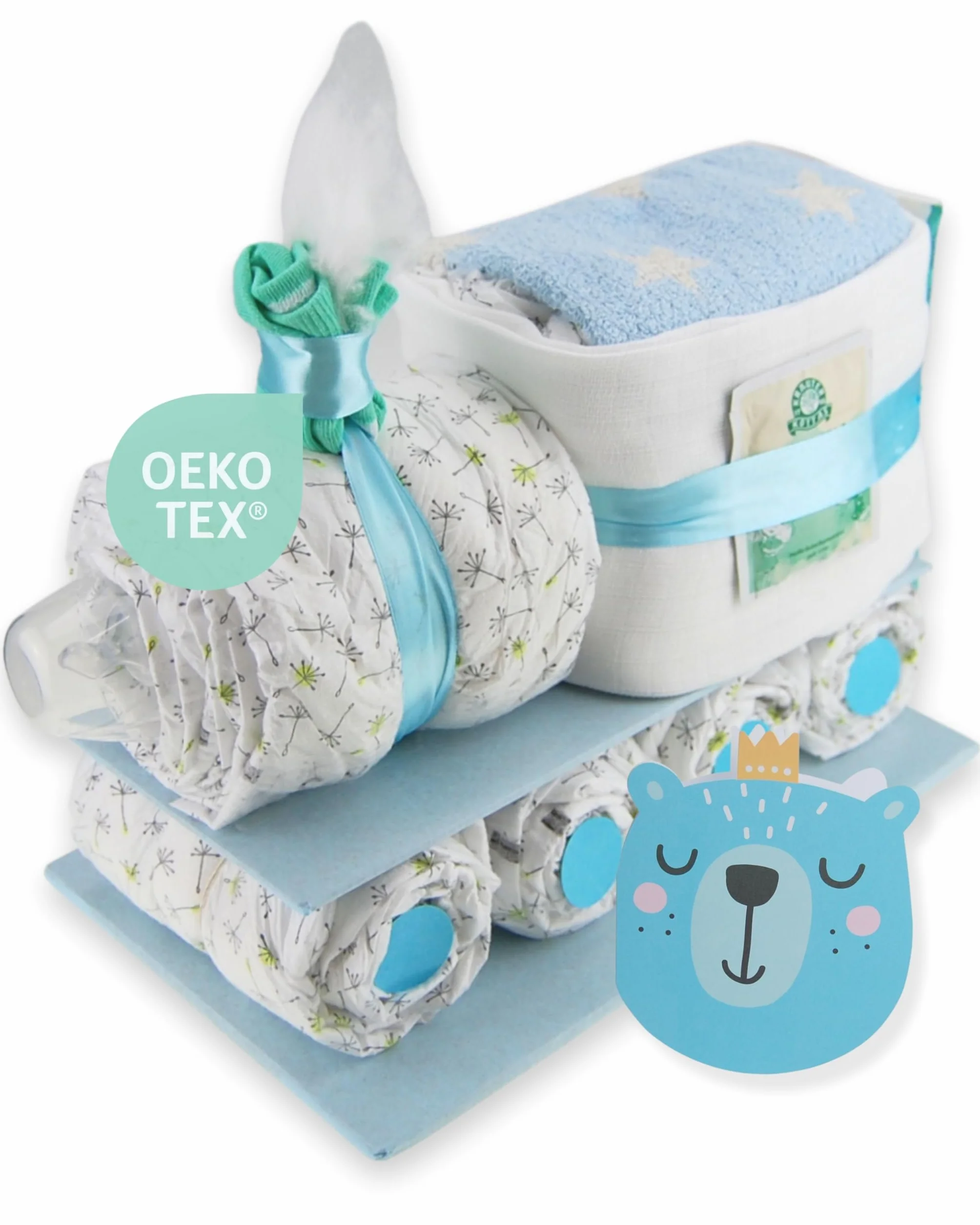com – Windelzug für Jungen | Windelzug in Blau - inkl. 29 LILLYDOO Windeln | Geschenk zur Geburt | Taufgeschenk | Geschenk zur Babyparty – Handgefertigte Windeltorte (Junge)