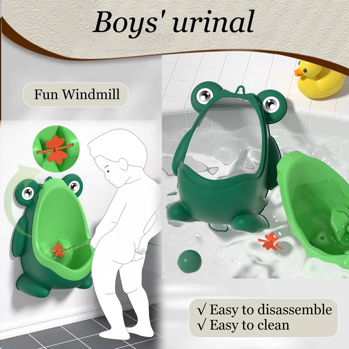 Urinal-Töpfchen Jungen-Urinal Für Badezimmer, An Der Wand Hängende Urinale Für Kleinkinder Mit Rotierender Windmühle, Lustiges Zielziel, Tragbare Trainingshilfe(Green)