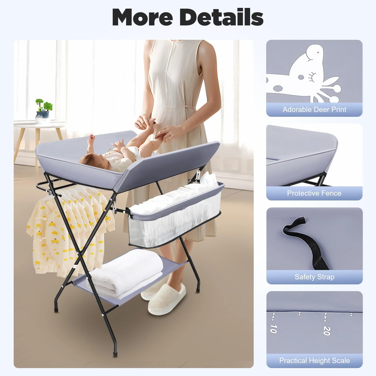 Baby Wickelkommode Wickeltisch Klappbar Mit Aufbewahrungsbrett,Sicherheitsgurt Und Seitenrahmen Baby Changing Table Tragfähigkeit 25kg Klappbare Wickelstation,Für Säuglinge Unter 12 Monaten
