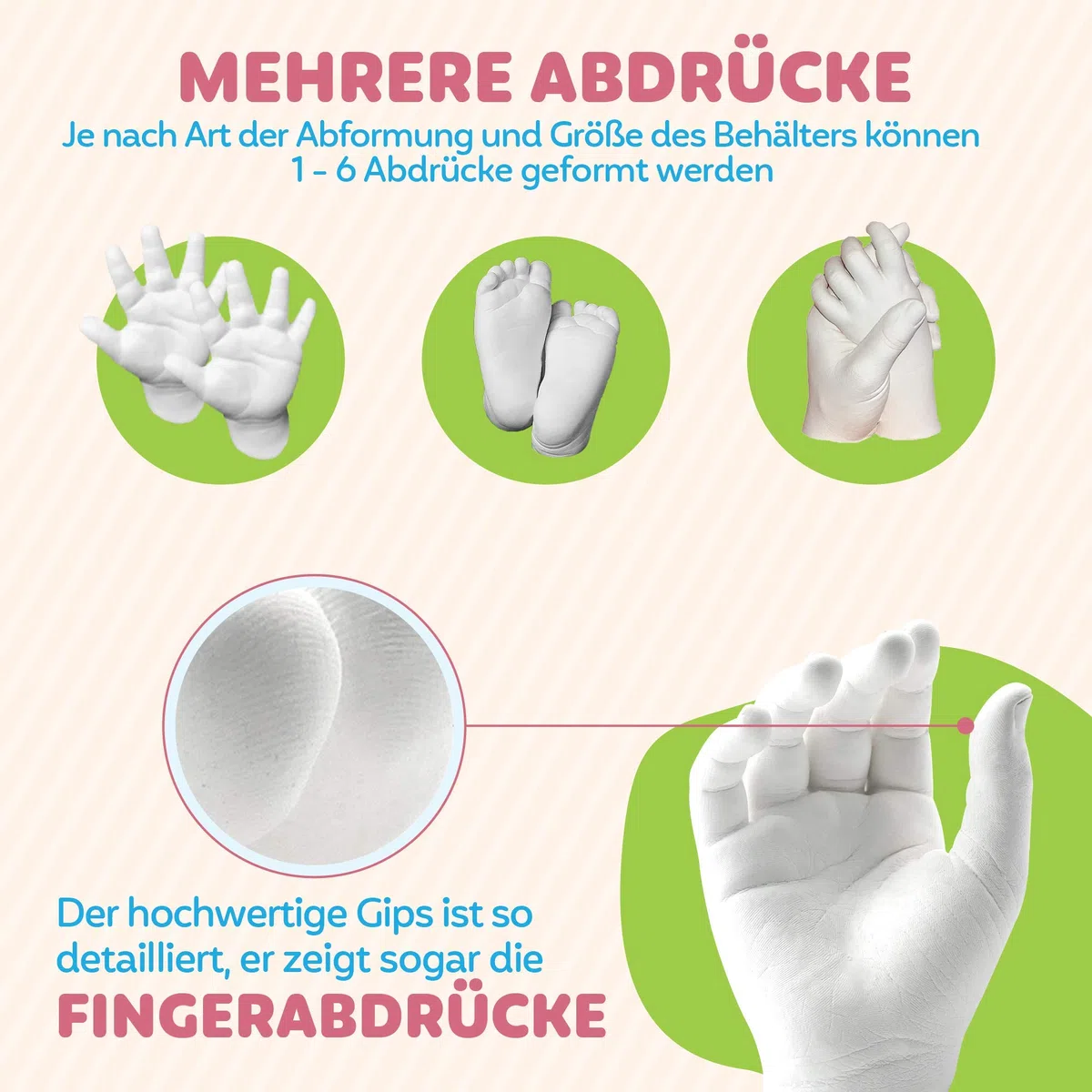 Hipsty Gipsabdruck Baby Hand und Fuß | Mehrere Abdrücke | Einzigartige Erinnerung | Erstelle mit dem Abdruckset einen wunderschönen Handabdruck oder Fußabdruck | Komplettset