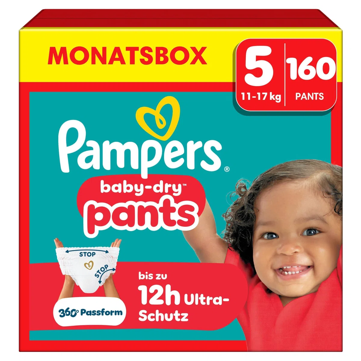 Pampers Baby-Dry Pants Größe 5, 160 Windeln, 11-17 kg, 360° Passform