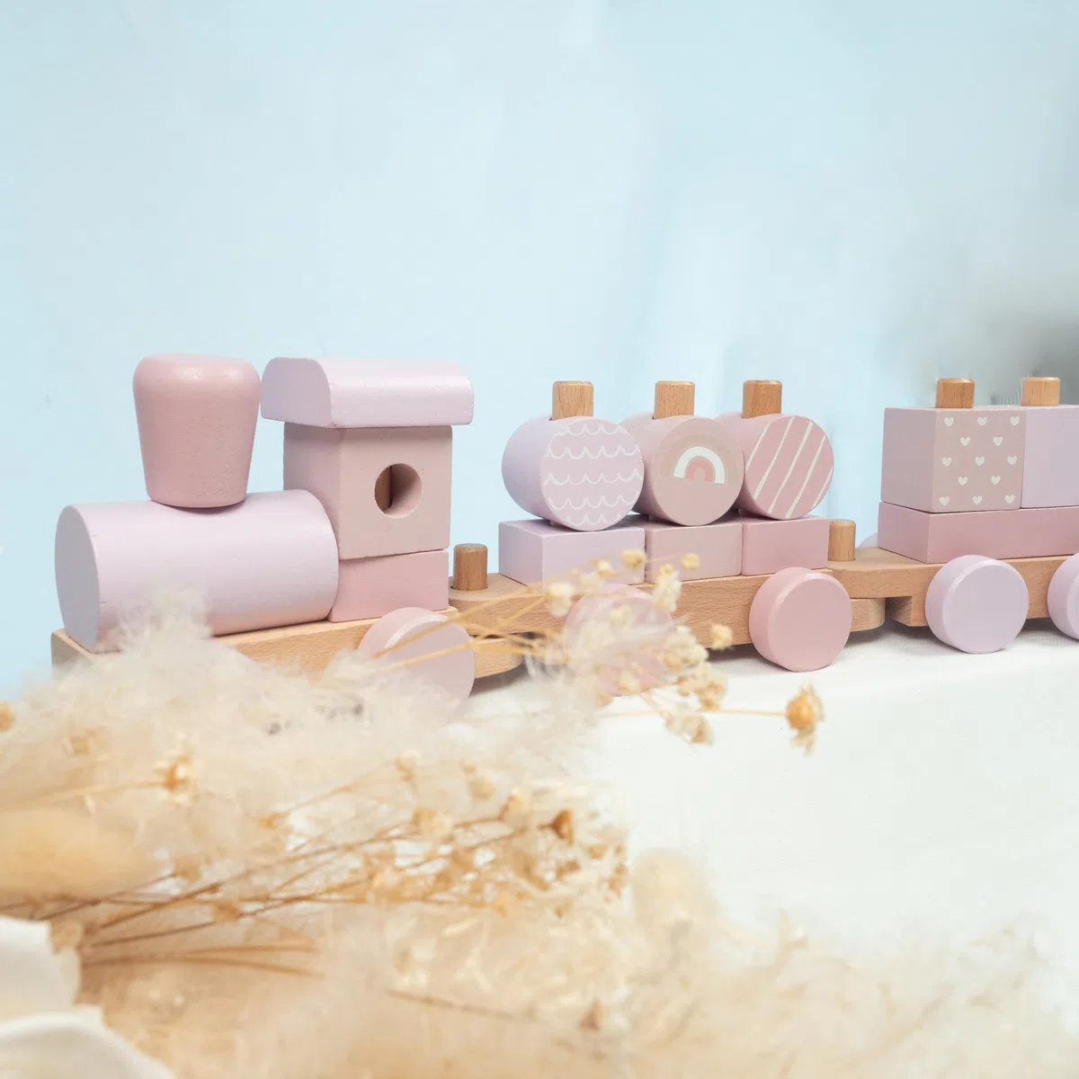 personalisierte Geschenke Baby Holz Eisenbahn REGENBOGEN als Babygeschenk zur Geburt Junge + Mädchen Holz Zug mit Name und Datum personalisierbar mit Gravur