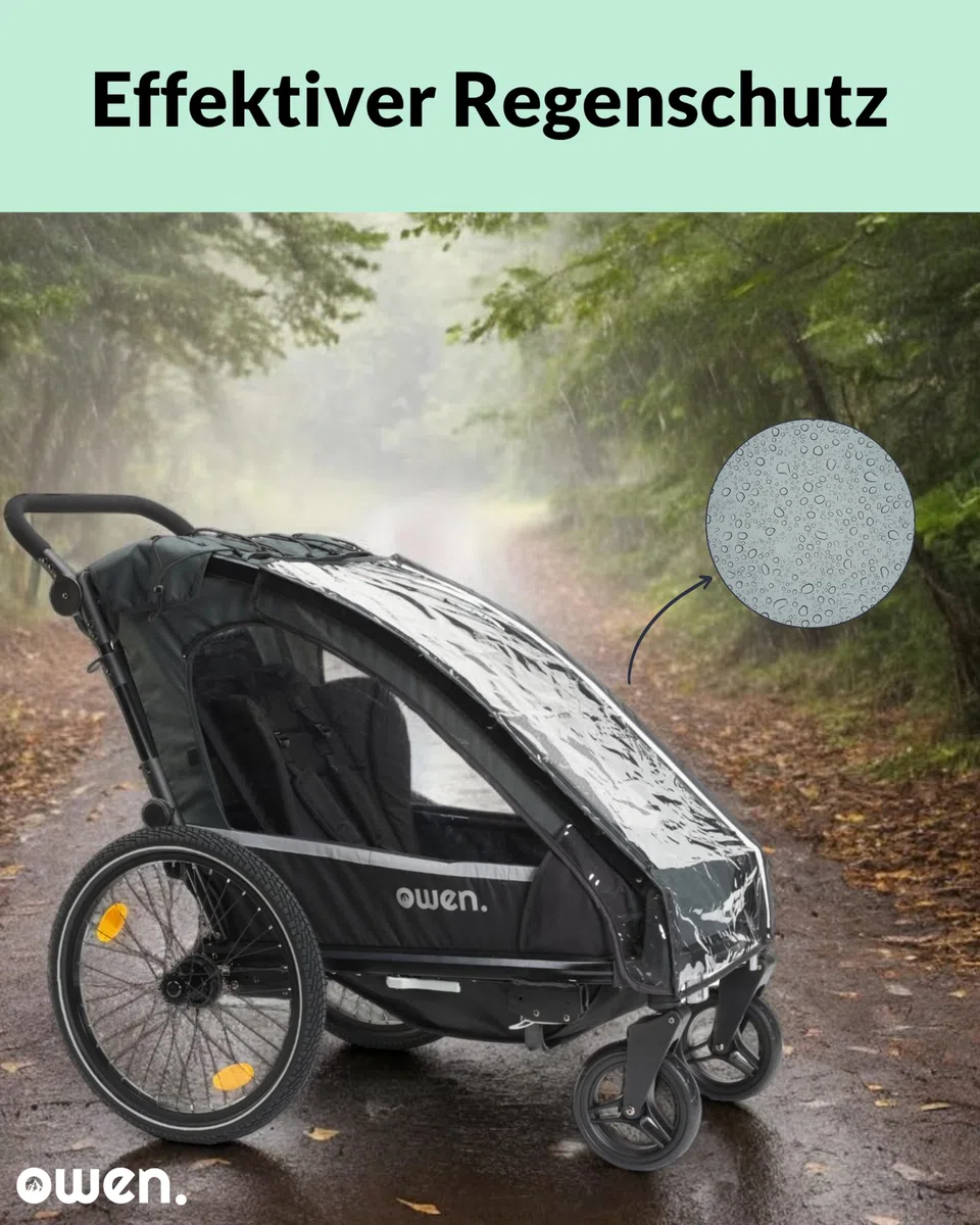 OWEN Kinderwagen 3-in-1 (Multi-Buggy mit Jogger, Fahrradkupplungsset & Fahrradverbindungsarm) | 1 Kind | Kinderanhänger Fahrradanhänger | 360 Grad Rad mit Federung Buggy Jogginrad & Fahrradverbindung